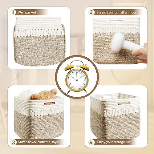 Miniatura 5 de Paquete de 2 cestas de almacenamiento pequeñas, cubos de almacenamiento de 11 x 11 x 11 pulgadas para estantes, canasta de juguetes para bebés y