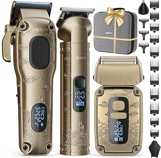 VGRPRO Professional Hair Clippers Trimmers Set for Men, Waterproof Cordless Foil Shaver, 4-Speed, LED Display, Barber Home Use