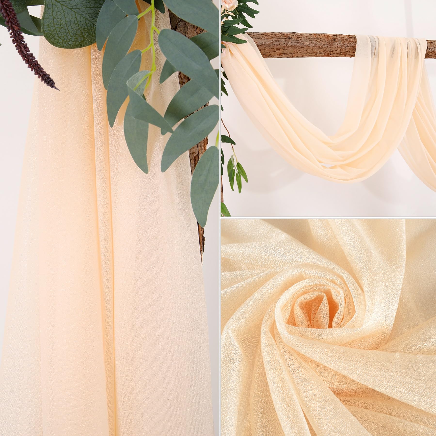 Champagner Chiffon Vorhang, 75 x 1000 cm, transparente Hochzeitsvorhänge, Foto-Hintergrund, Transparenter Tüll, Hochzeitsdeko, elegante Fensterdekoration, Partyartikel