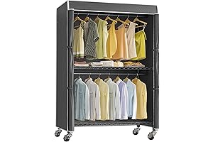 Black Heavy-Duty Rolling Clothes Rack with Upgraded Polyester Cover