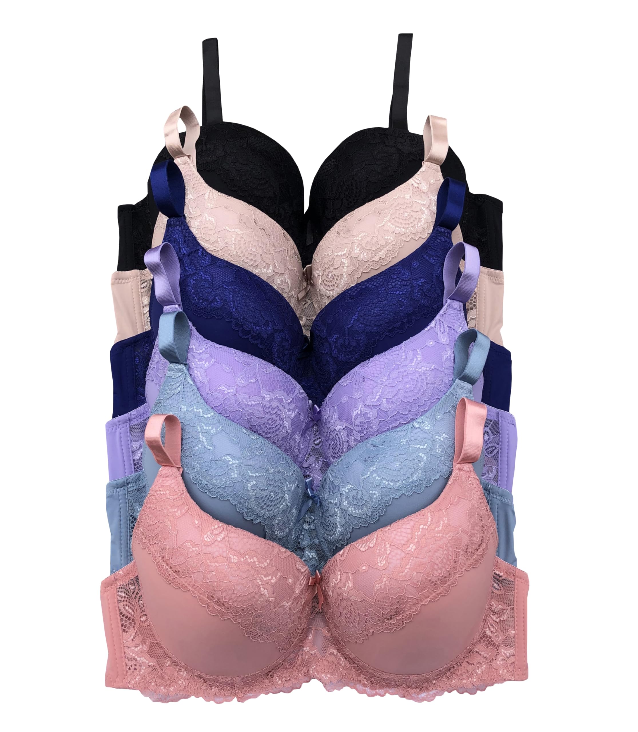 Viola's Secret 6 Pack of Color Print T-Shirt Bras B Cup C Cup and D Cup