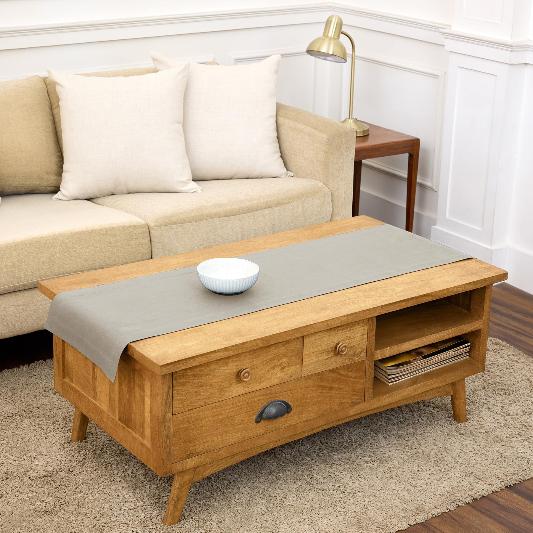 Solino Home Linen Natural Table Runner 48 Inches - 100% Pure Linen Small Table Runner 14 x 48 Inch Ideal for Dresser and Coffee Tables - Spring,