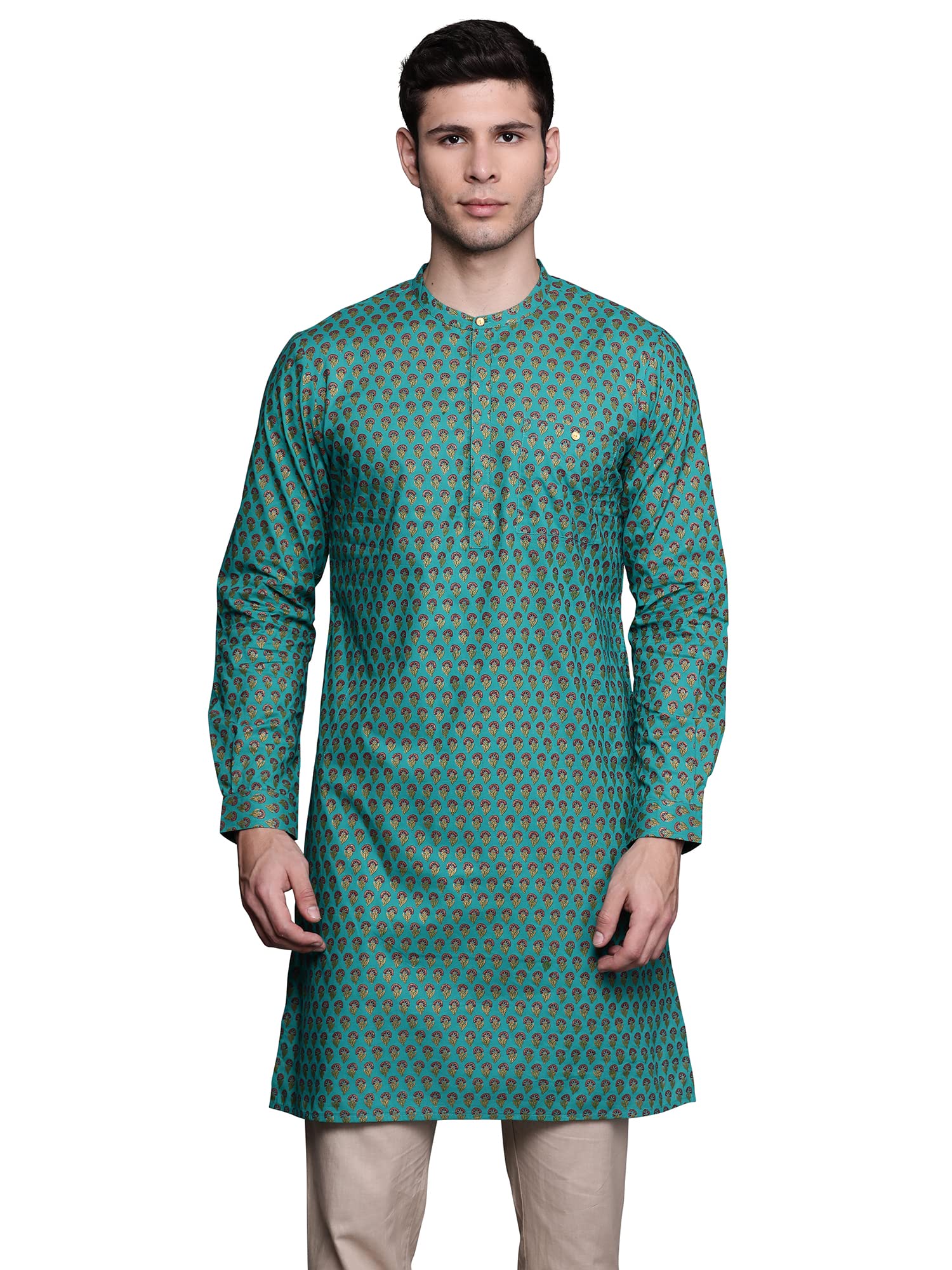 Men Cotton Straight Fit Ethnic Motifs Mandarin Collar Straight Kurta (MKT0SG01005)-image-1