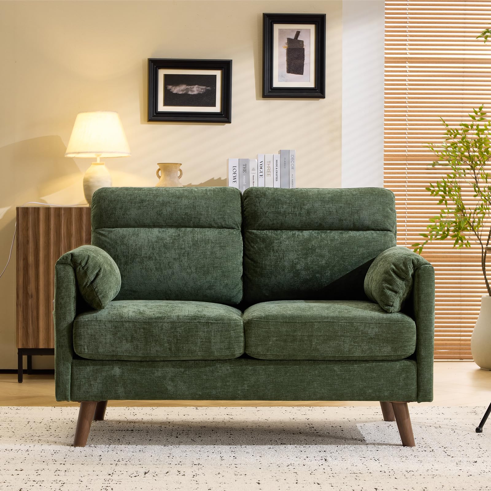 Bonnlo Fabric 2 seater sofa,Small Modern Couch with Soft Cushion,Tapered Legs and Side Pocket Storage,Compact Loveseat with Deep Seat Perfect for Living Room,Bedroom,Office,Dorm,Green