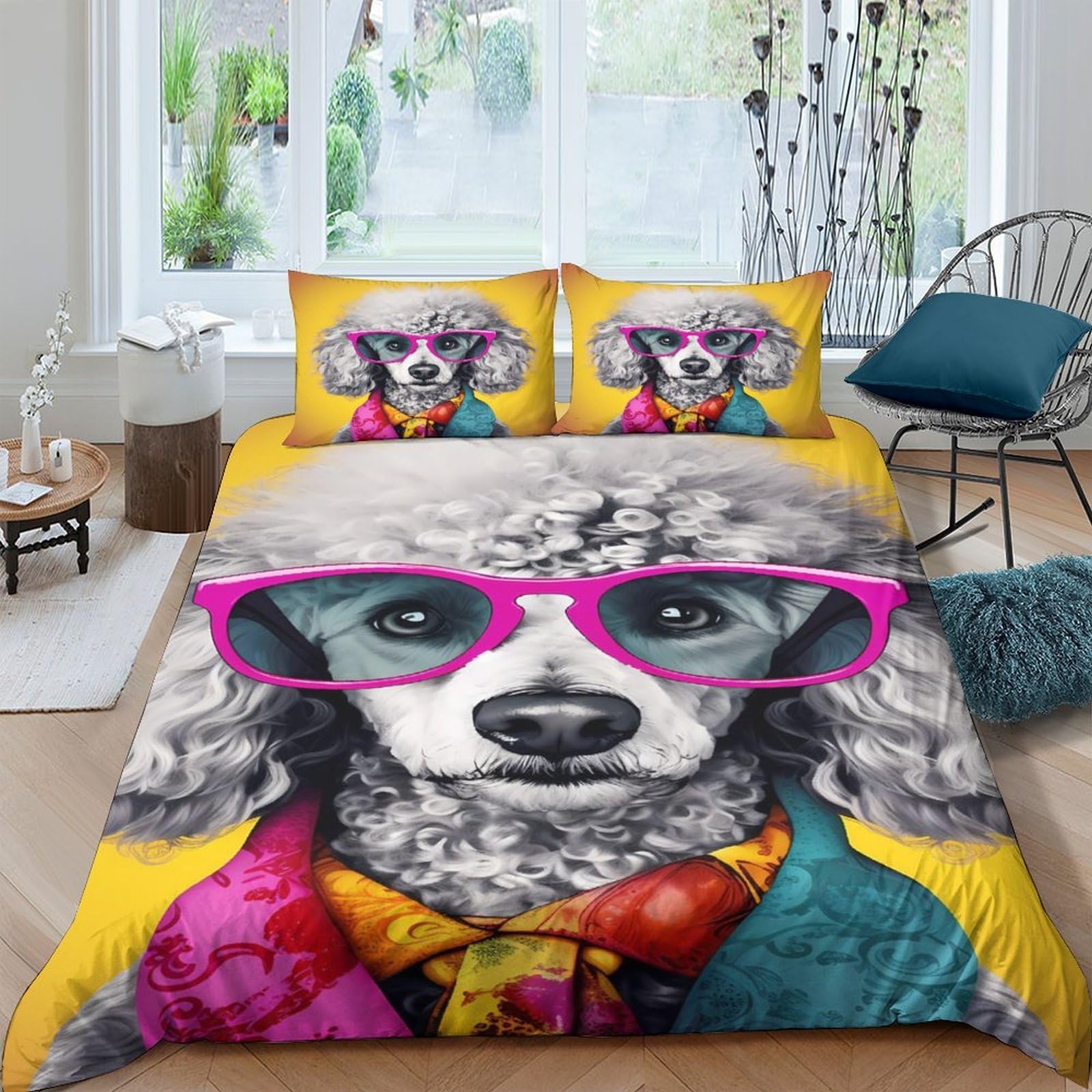 Ctjqhvkz Style-5 3D Printed Funky Poodle Fitted Sheet Microfiber Colorful Dog Bed Sheet For Bedroom Dorm Mattress Protection Decor Single（135X200cm）