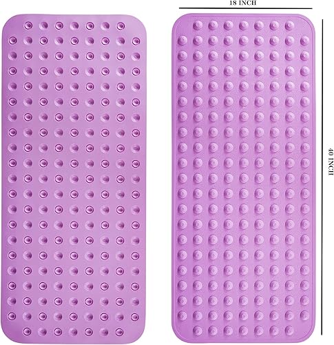 Miniatura 2 de Yanzifly Tapete de ducha antideslizante de 18 x 40 pulgadas, tapete para bañera de baño, suelo liso texturizado, tapete de silicona extra largo para