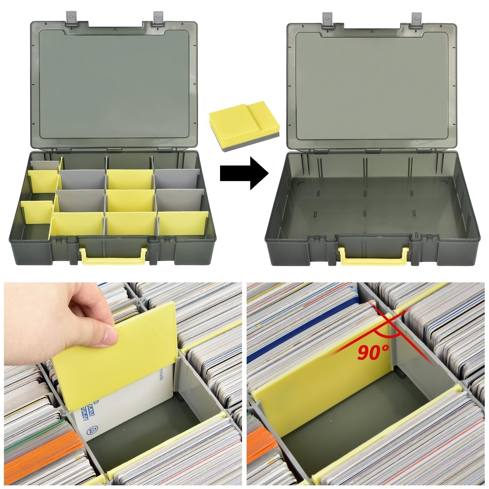 Xuerdon Scatola portaoggetti per carte da gioco, 2300 + organizer per carte da gioco, compatibile con PM TCG/per Yugioh/per CAH/per Fase 10/per Topps Football Baseball carte sportive (solo caso) - grigio