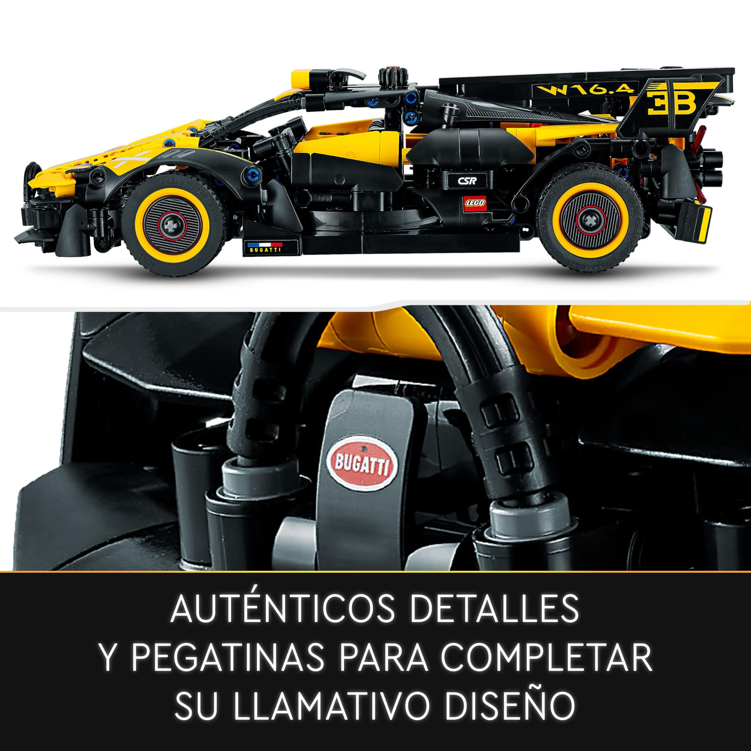 LEGO Technic Bugatti Bolide Maqueta de Coche Deportivo Negro y Amarillo para Construir, Vehículo para Carreras de Juguete Coleccionable, Idea de Regalo para Niños y Niñas de 9 Años o Más 42151