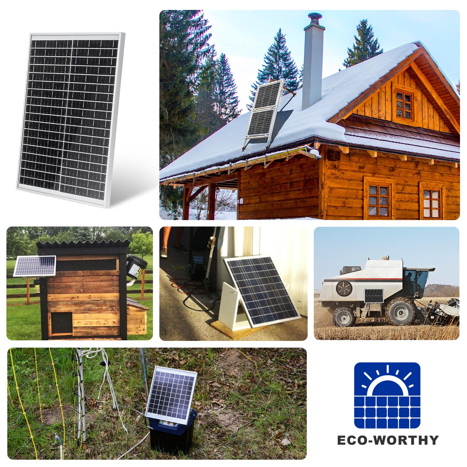 ECO-WORTHY Panel solar 25W 12V IP65 Módulo solar impermeable carga batería fuera de red
