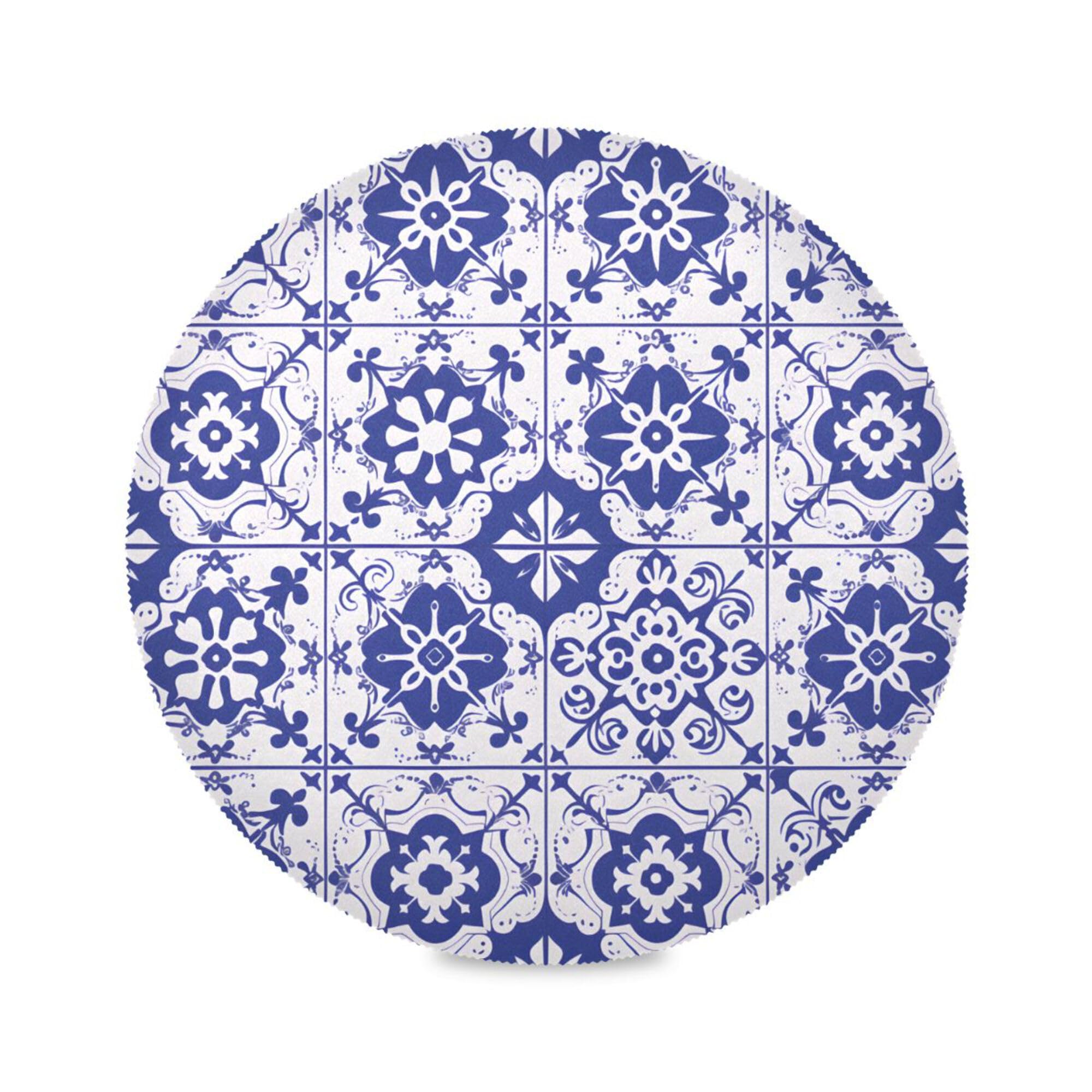 Ewusp Spanish Tiles Round Placemats Set of 6 Non-Slip Dining Table Mat Heat Resistant Placemat for Kichen Party Table Diameter Decor 39x39 cm