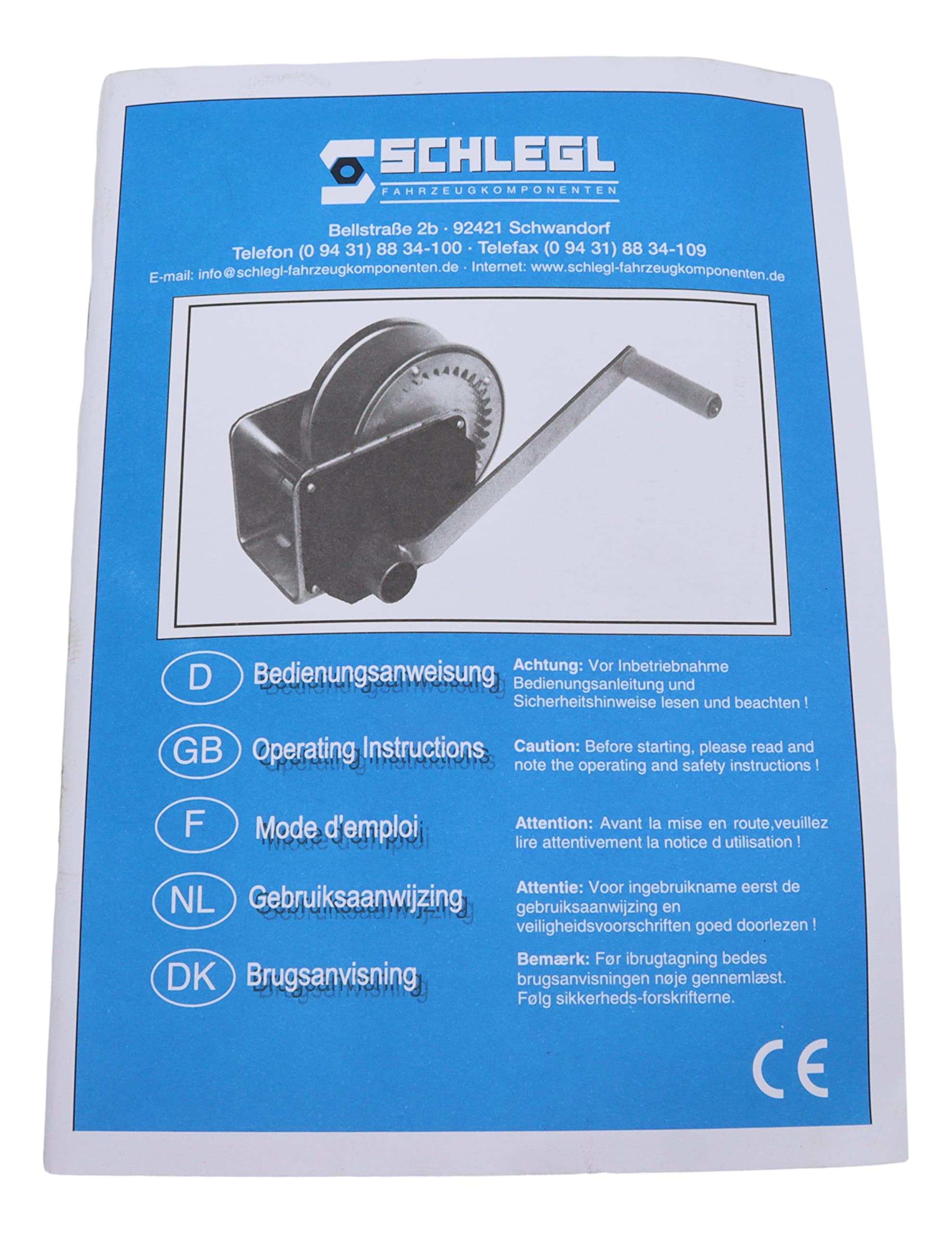 Schlegl Seilwinde SSW900/1 Abrollautomatik, Kurbel abnehmbar 900KG vgl. alko