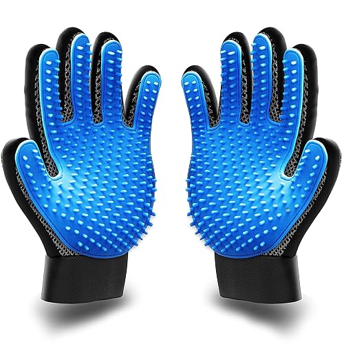 KENNELS & KATS [Premium]Pet Grooming Glove Gift Set. Deshedding Glove For Easy,Mess-Free Grooming Of Pets With Long/Short/Curly Fur. 1 Pair Gentle,Pet Hair Remover Mitt+Free Bath Brush & Storage Bag