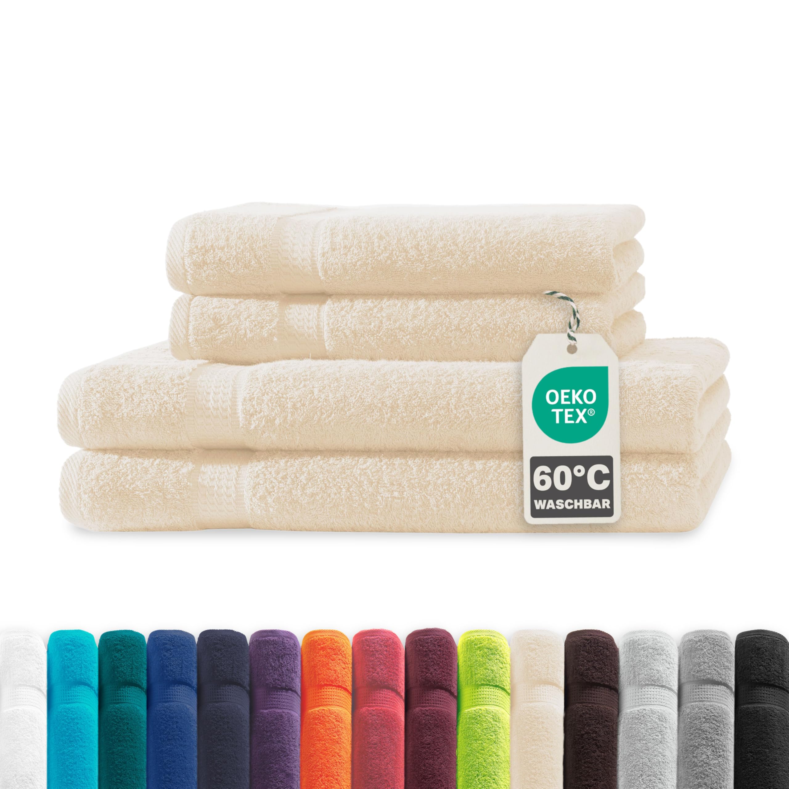 Müskaan® 4er Handtuch Set Beige, 100% Baumwolle, 500g/m² – 2X Duschtuch 70x140cm & 2X Handtuch 50x100cm – Öko-Tex, Frottee Handtücher Set Baumwolle, Handtuchset Beige, 60°C waschbar, Frotteetücher