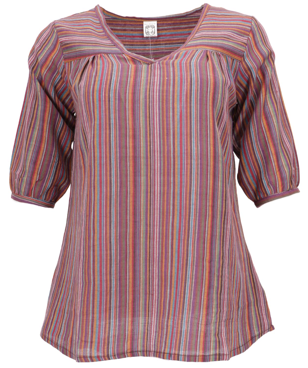 GURU SHOP Blusa ligera de algodón con cuello en V a rayas para mujer