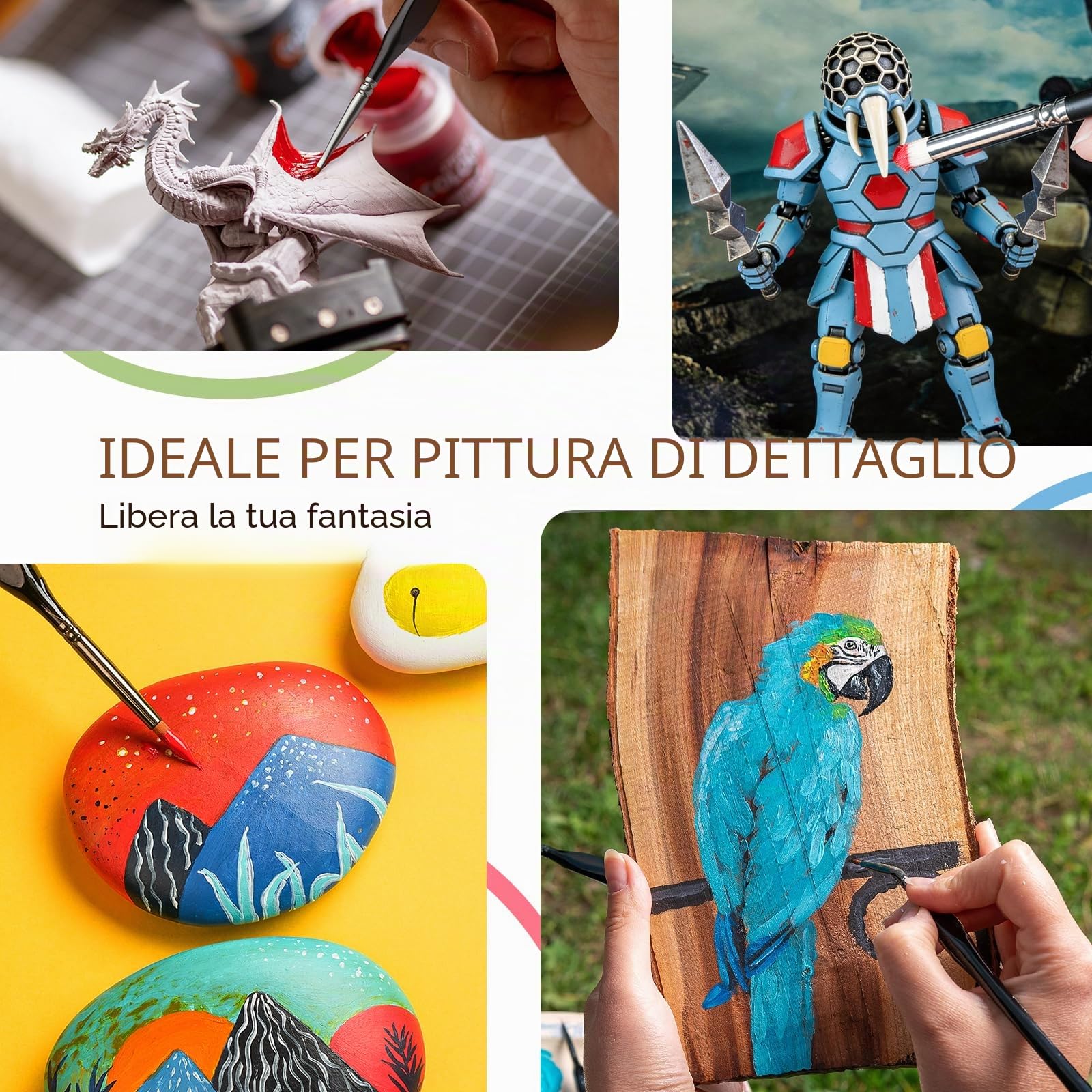 Nicpro Set di 21 pennelli per pittura in miniatura, per colori acrilici, acquerelli, pennelli asciutti, modello in miniatura, con contenitore