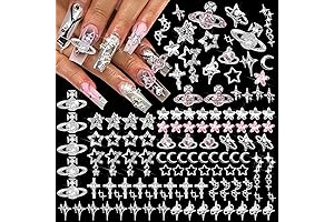 128PCS Nail Charms Y2K Style | Silver nail charms, Cross, Star, Saturn planet
