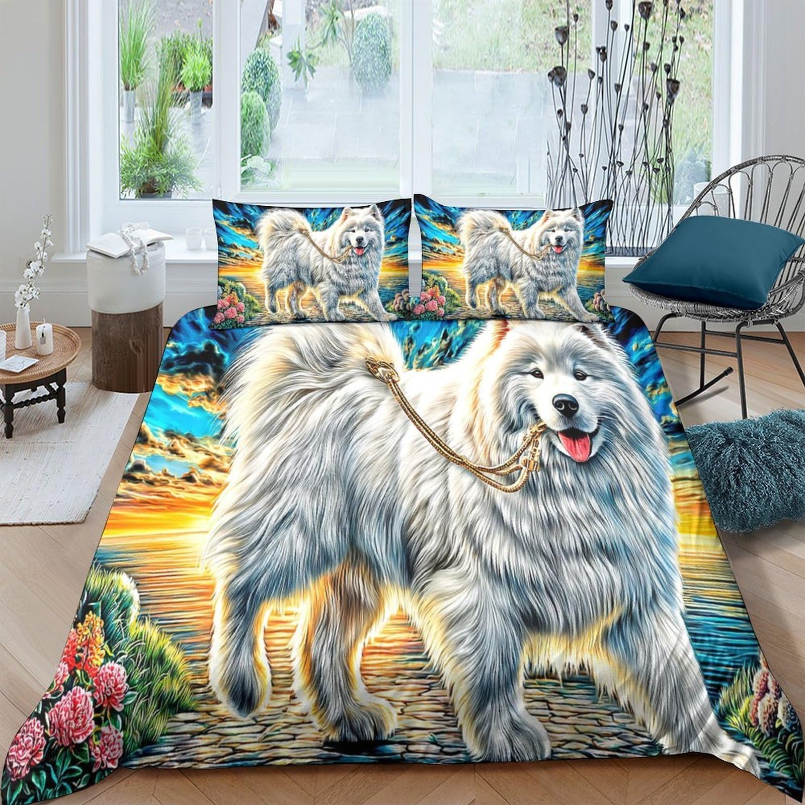 Housse de couette Samoyède 3D parure de lit 3 pièces microfibres enfants garçons filles 260x220