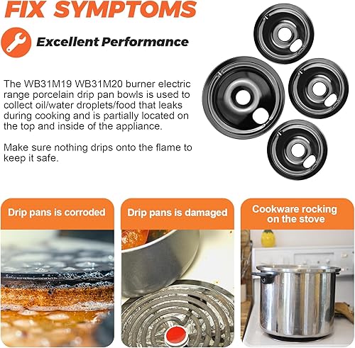 Miniatura 4 de WB31M19 WB31M20 - Cuencos de porcelana para goteo, incluye 1 paquete de 8 pulgadas WB31M19 y 3 unidades WB31M20 de 6 pulgadas, repuesto para