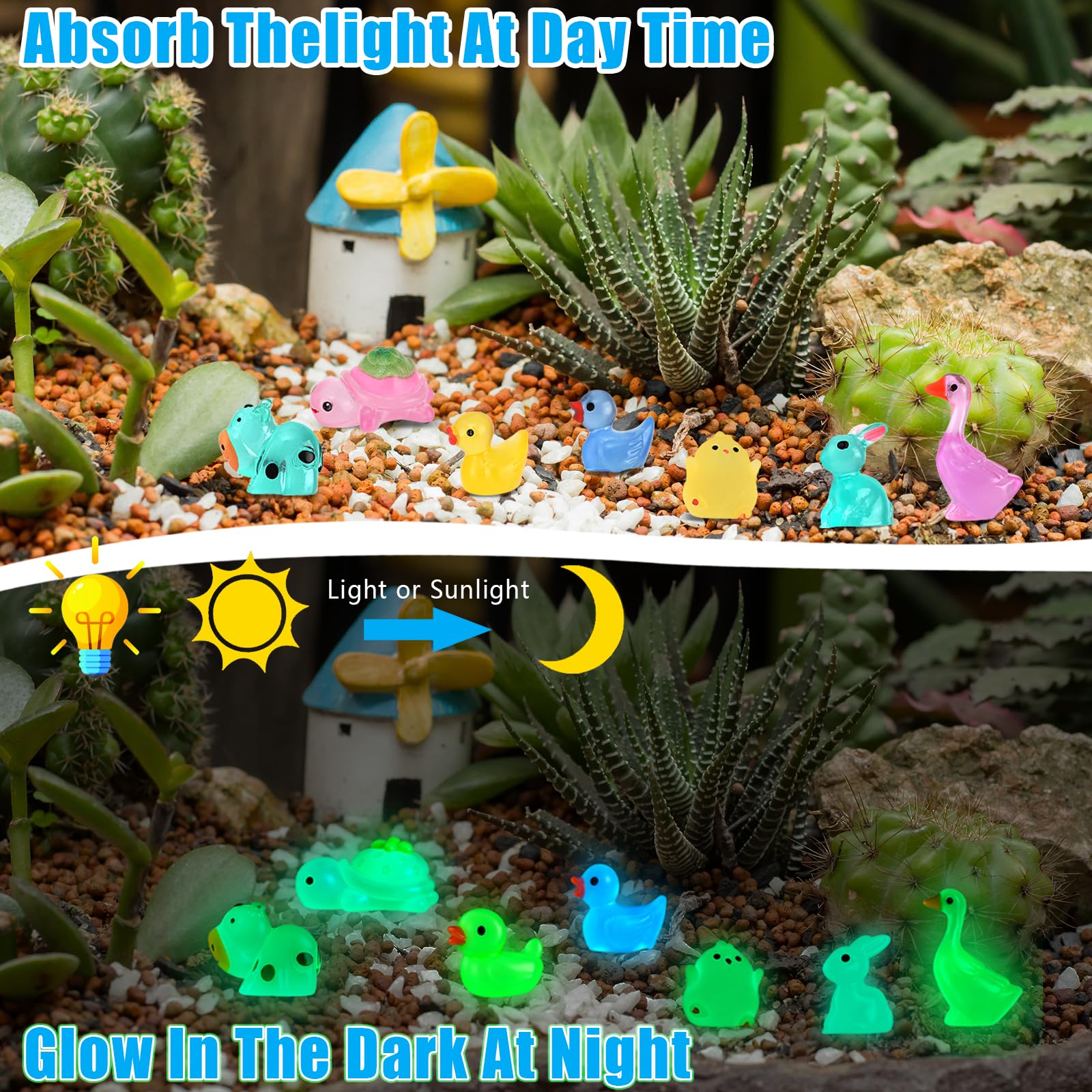 RZCOMP 80PCS Mini Resin Animals Luminous 35 Styles Cute Tiny Resin Animals Mixed Glow in the Dark for Micro Landscape Fish Tank Potted Fairy Garden Aquarium Dollhouse Decor - Image 2