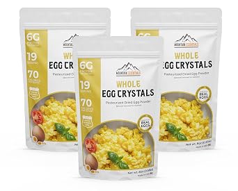 MOUNTAIN ESSENTIALS Whole Egg Crystals Pasteurized Dried Egg Powder 8 Oz Great for Breakfast and Camping Meals | Baking & Cooking Supplies Survival Shelf Stable Food 19 Servings Per Pouch Pack of 3