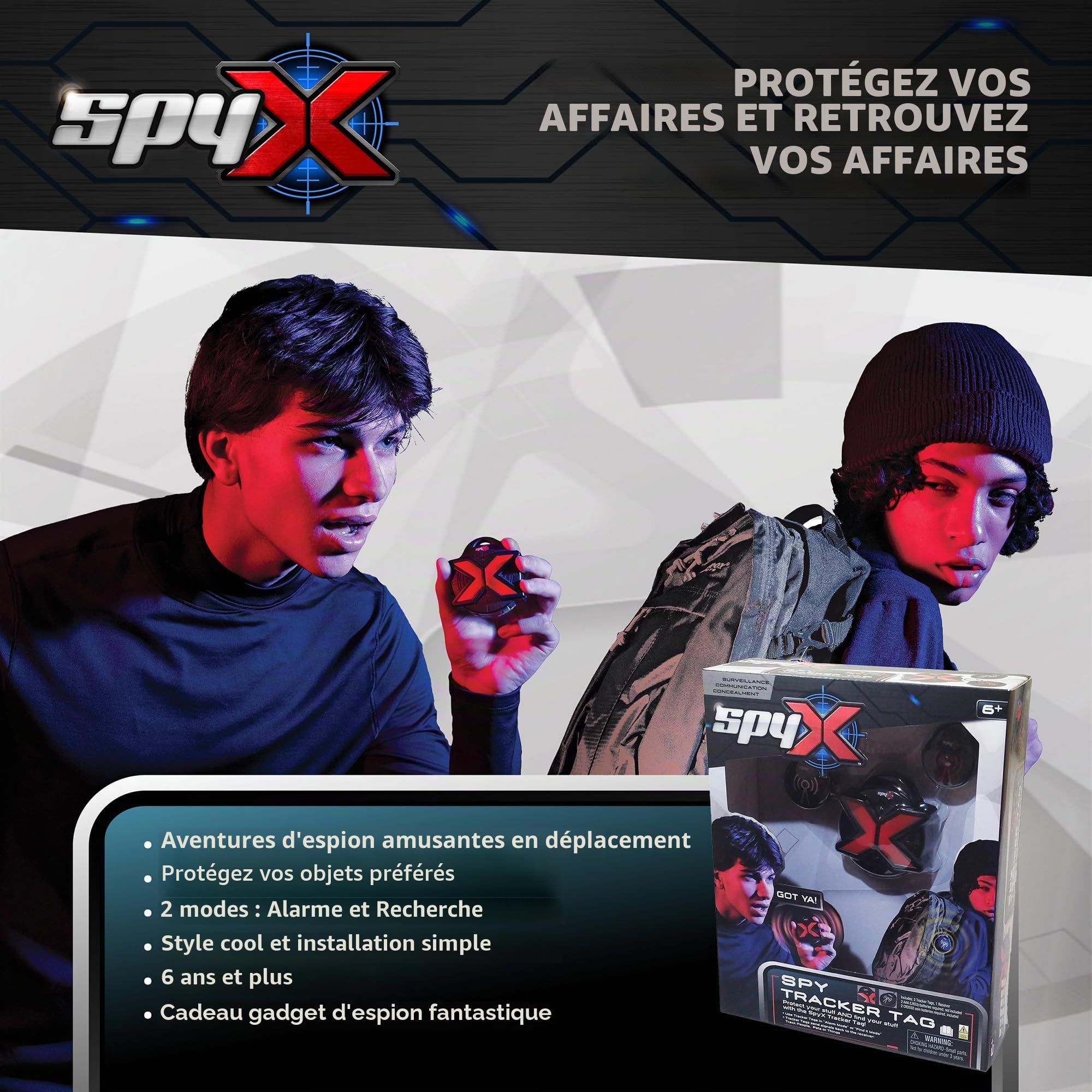 SpyX - Étiquette de Suivi pour Enfants - Attachez, protégez et Trouvez Vos Gadgets pour des Missions d'espionnage Amusantes - Comprend 2 SpyTags - Dispose de Modes d'alarme et de Recherche de Lecture