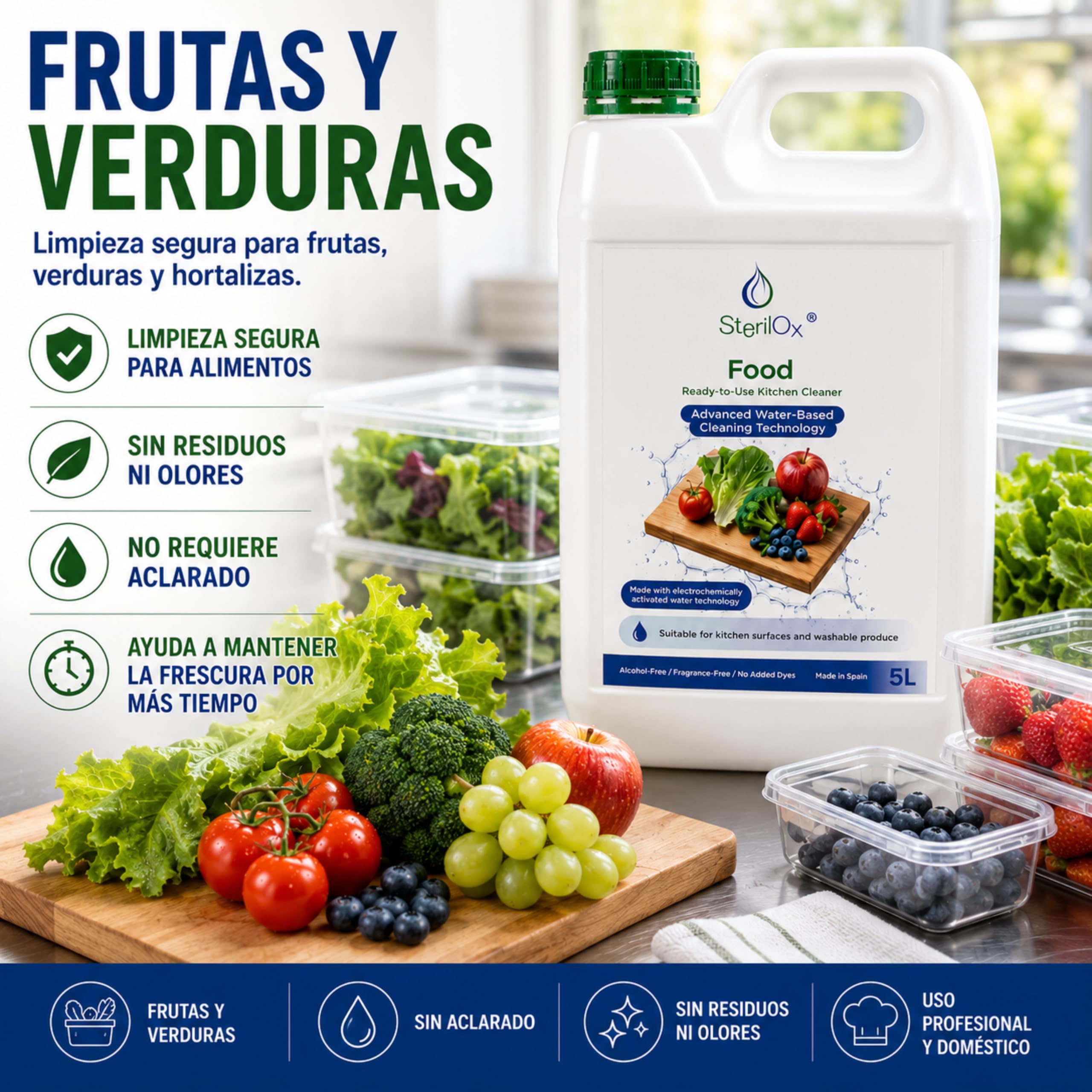 FOOD — Limpiador multiusos para la cocina — 5 l — Sin alcohol | Limpia con suavidad superficies, envases