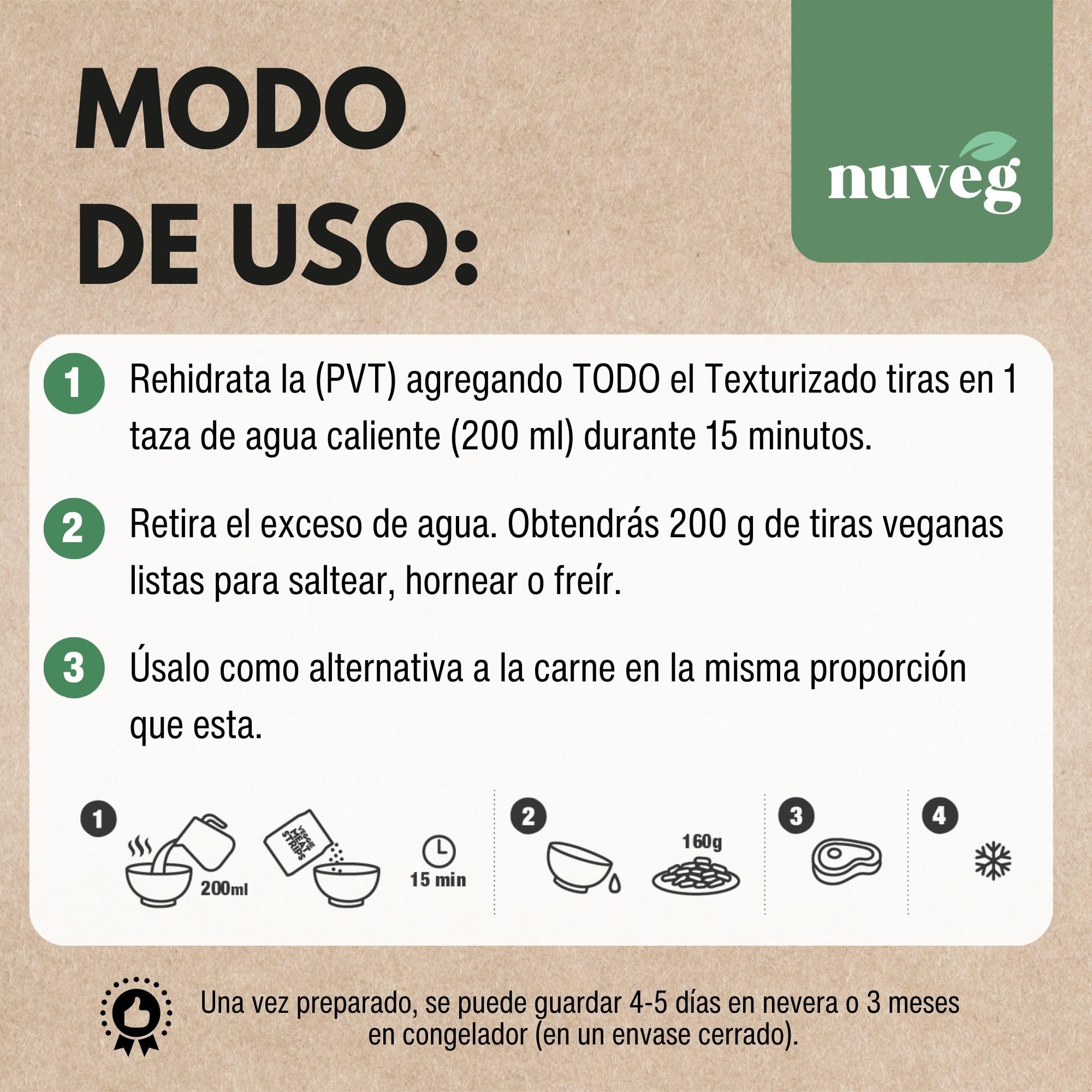 NUVEG Texturizado de Proteína Deshidratada Ecológica, Listo para Cocinar, Proteína de Guisante Vegana Sin Gluten, Comida Preparada Rica en Fibra, Vegan Protein, Pack 3, 240 g