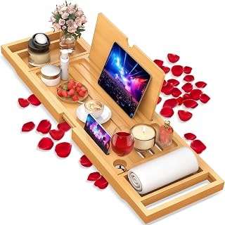 Bathtub Tray Caddy Fits Most Tubs Adjustable 23-34'' Beige