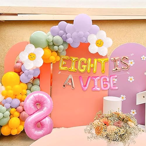 Miniatura 4 de Eight is A Vibe - Decoración de fiesta de 8. cumpleaños, pancarta hippie bohemia, decoración retro de flores de margaritas de los años 60 y 70,