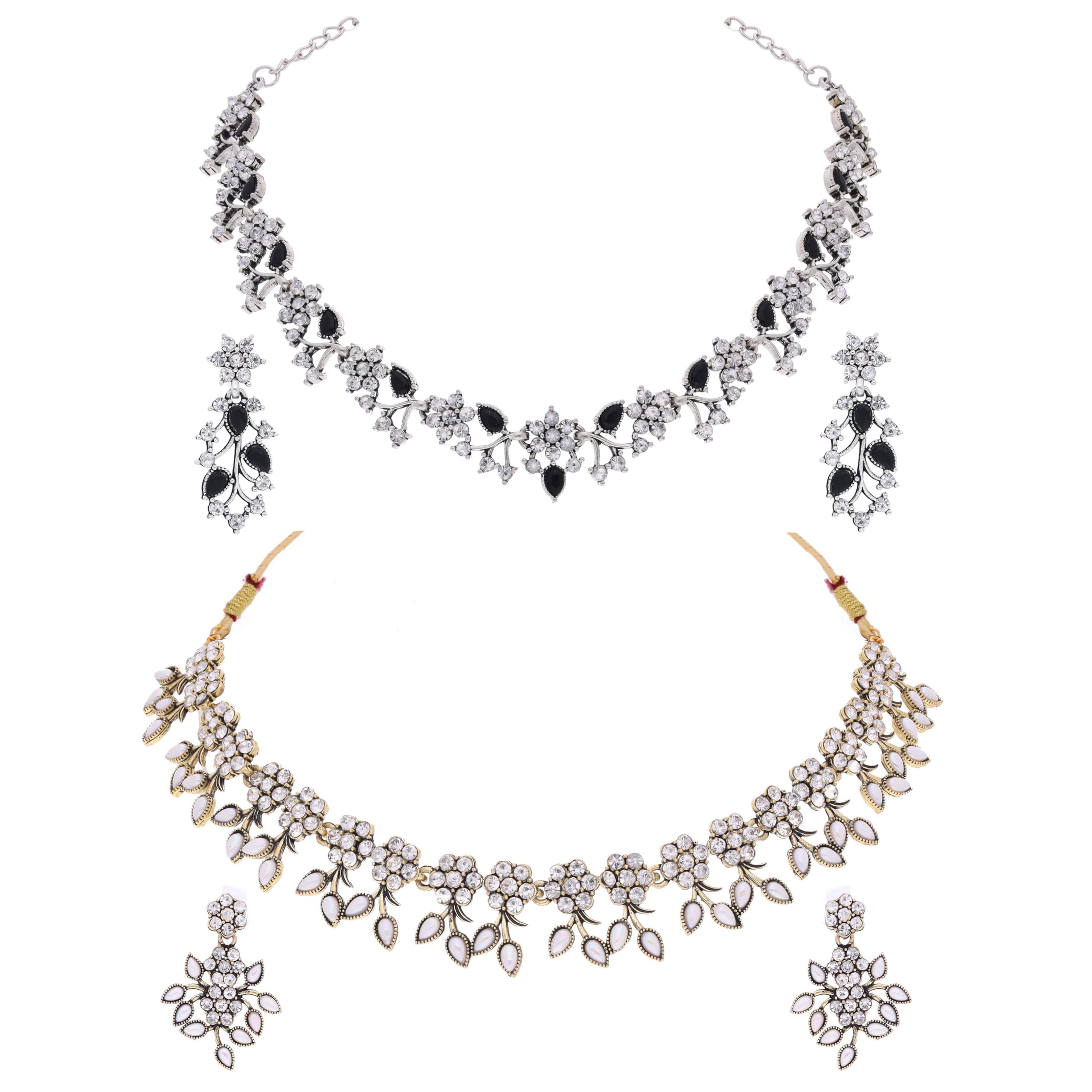 Brado Jewellery Contemporary Gold and Silver Plated AD Stone Jewellery Choker Necklace set with Matching Pair of Earrings For festival party or wedding for women and girls (Black & White) (B0D9NBPRB1) Amazon Price History, Amazon Price Tracker
