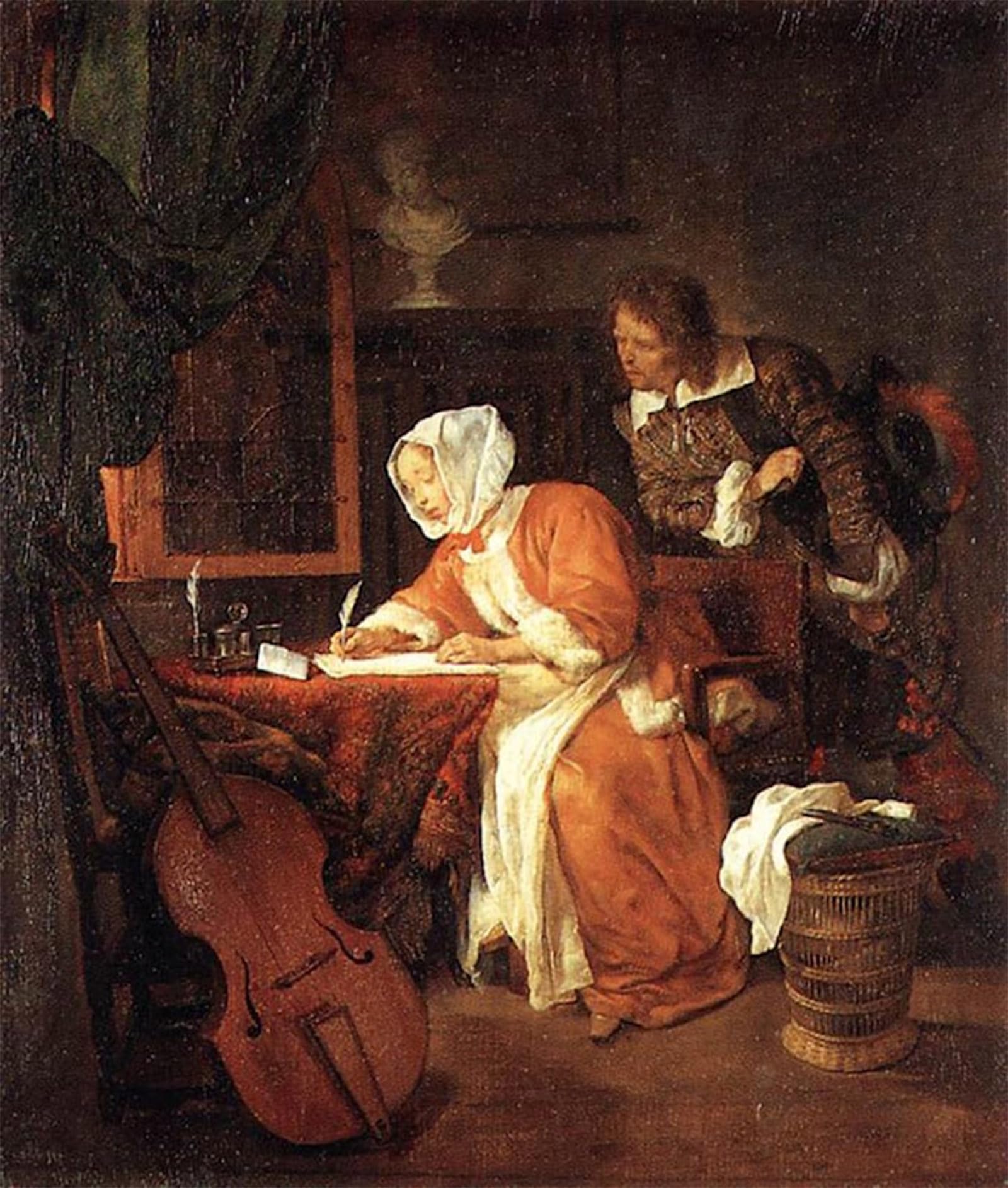 POSTERIIk Vintage Classic Picture Landscape Artwork the Letter-writer Surprised by Gabriel Metsu Portrait Canvas Painting for Office Home Decor 60x90cm