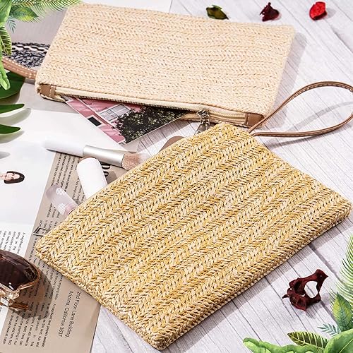 Miniatura 3 de Bolsa de mano de paja para mujer, 6 piezas, estilo bohemio, para verano, playa, bolso de paja tejido hawaiano, bolsos de paja para mujer, bolsos de