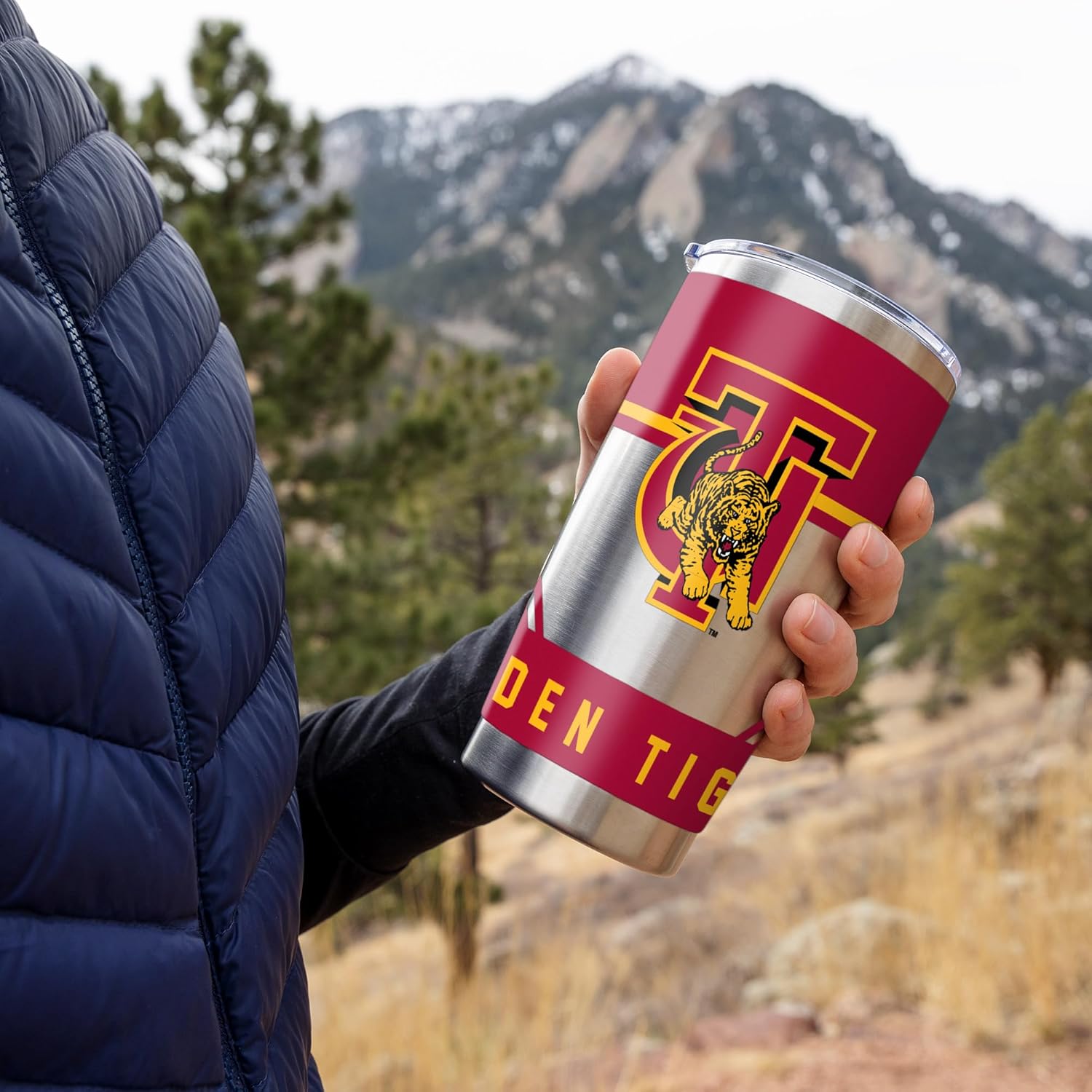 Rico Industries NCAA Tuskegee Golden Tigers Standard 20oz Stainless Steel Tumbler with Lid - Great For Coffee, Tea, Water or Cocktails