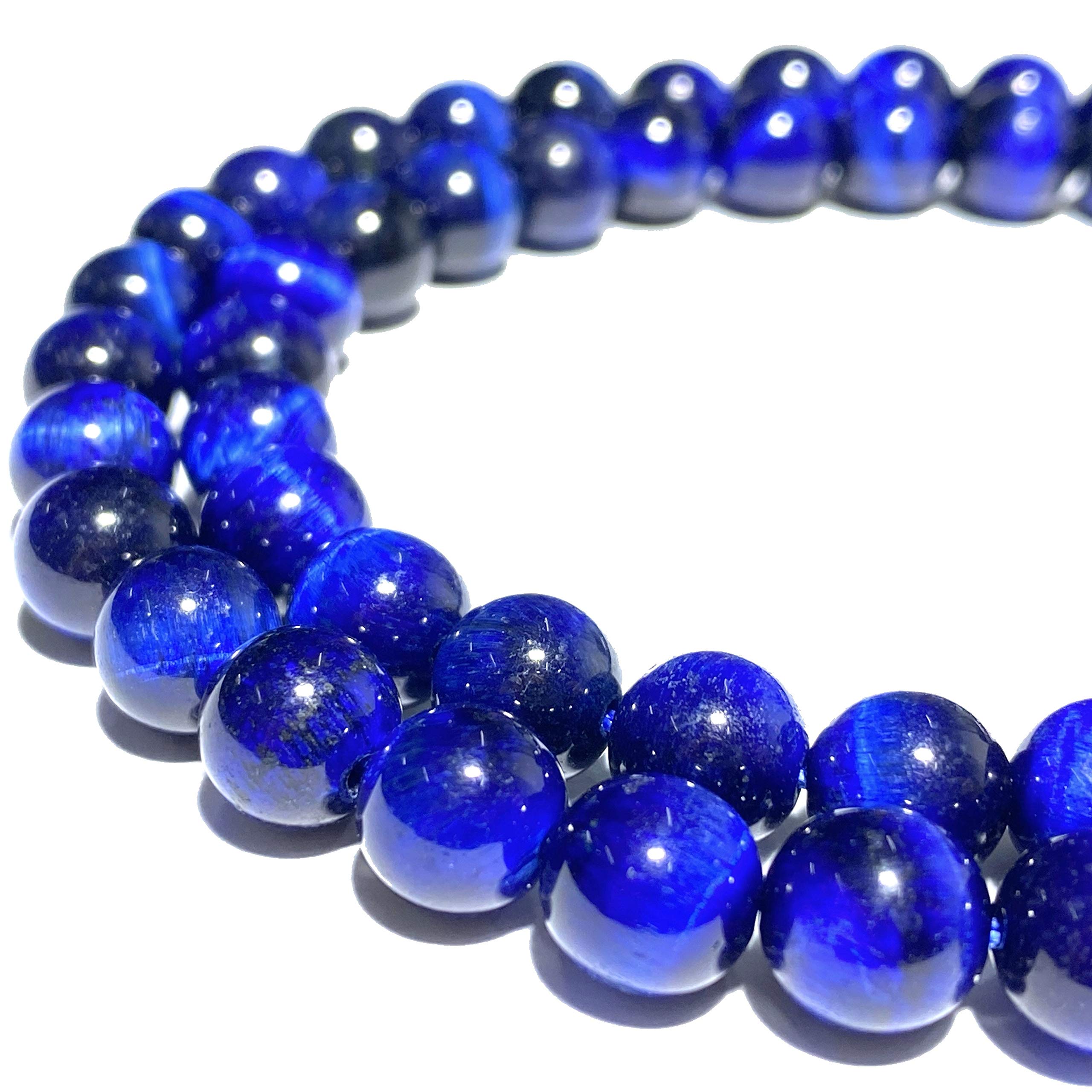 ABC GEMS USAABC GEMS USA [ABCgems] South-African Royal-Blue Tiger Eye (Gorgeous Matrix- Mohs Hardness 7) Tiny 6mm Smooth Round Semi-Precious Gemstone Healing Energy Beads