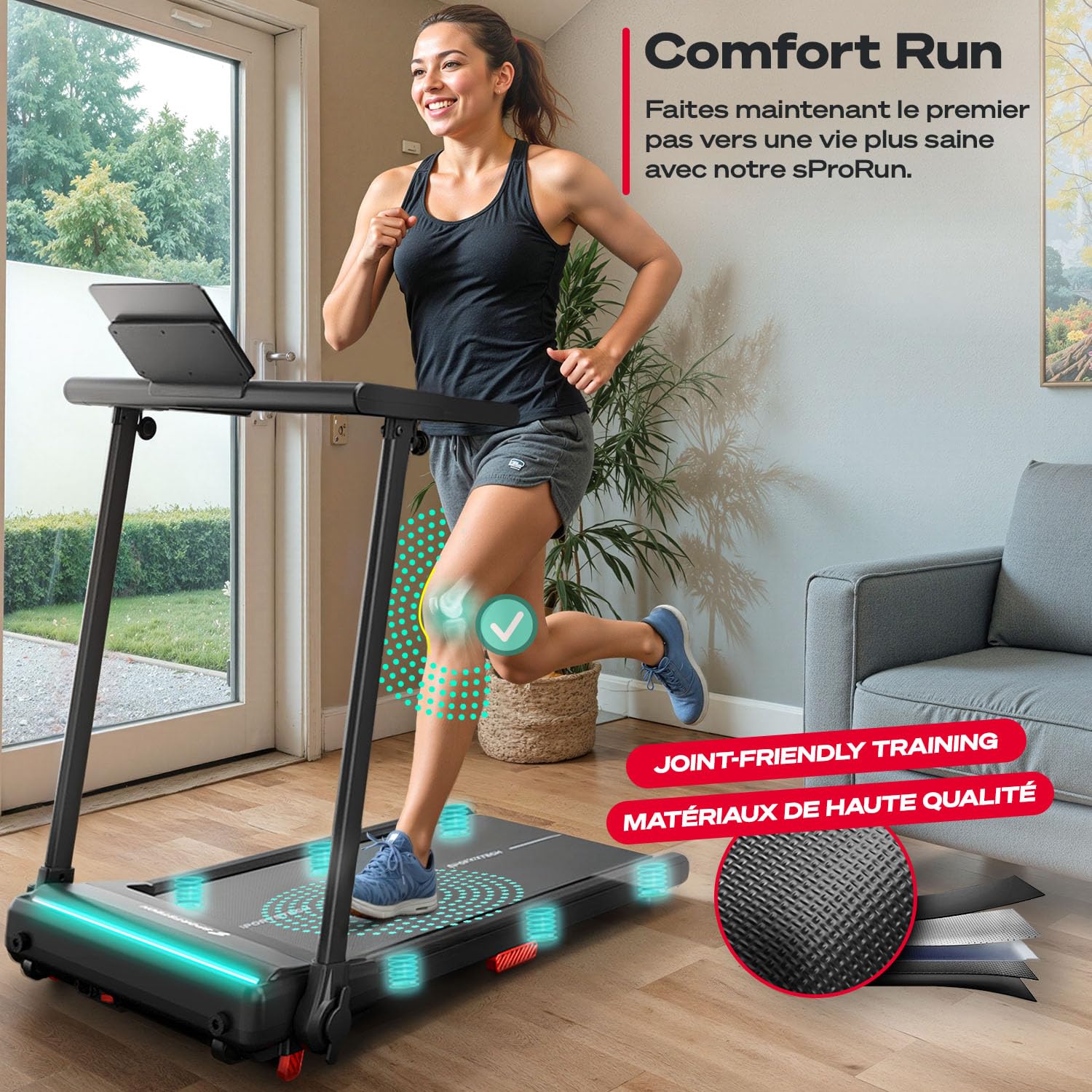 Sportstech sProRun Tapis de Course Pliable 12 km/h 120 kg Inclinaison 9% Bluetooth