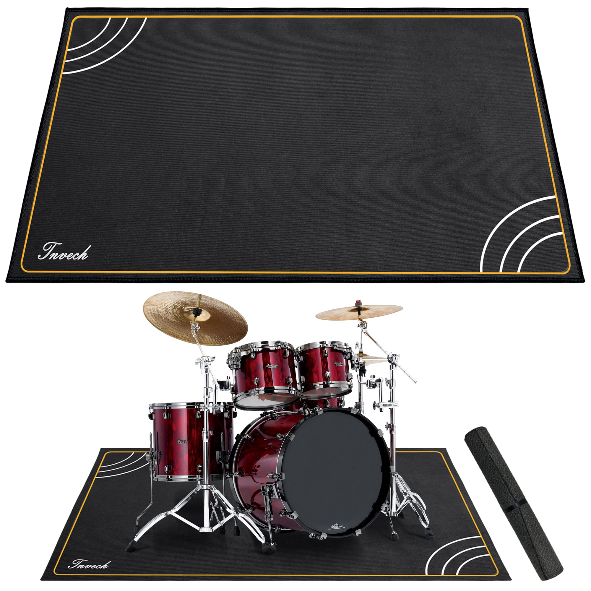Invech 4 x 6 Ft Drum Rug with Non-Slip Grip Bottom, Soundproof Drum Floor Mat, Accessories Gift for Drummers (Black)