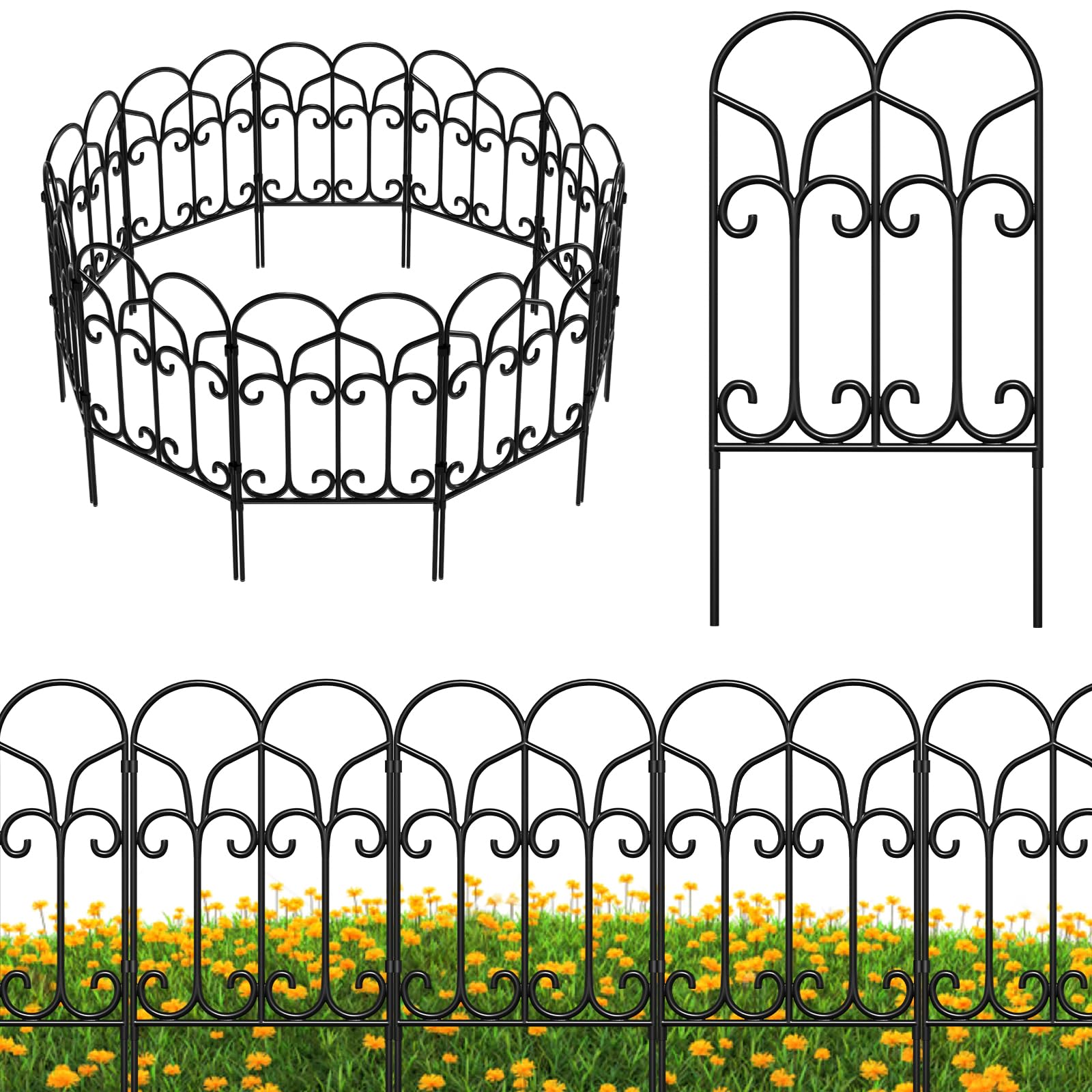 10 Panels 22in(H)×10ft(L) Decorative Garden Fences and Borders for Dogs No Dig Metal Fence Panels Garden Edging Border Fence for Animal Barrier Fencing for Flower Beds Yard