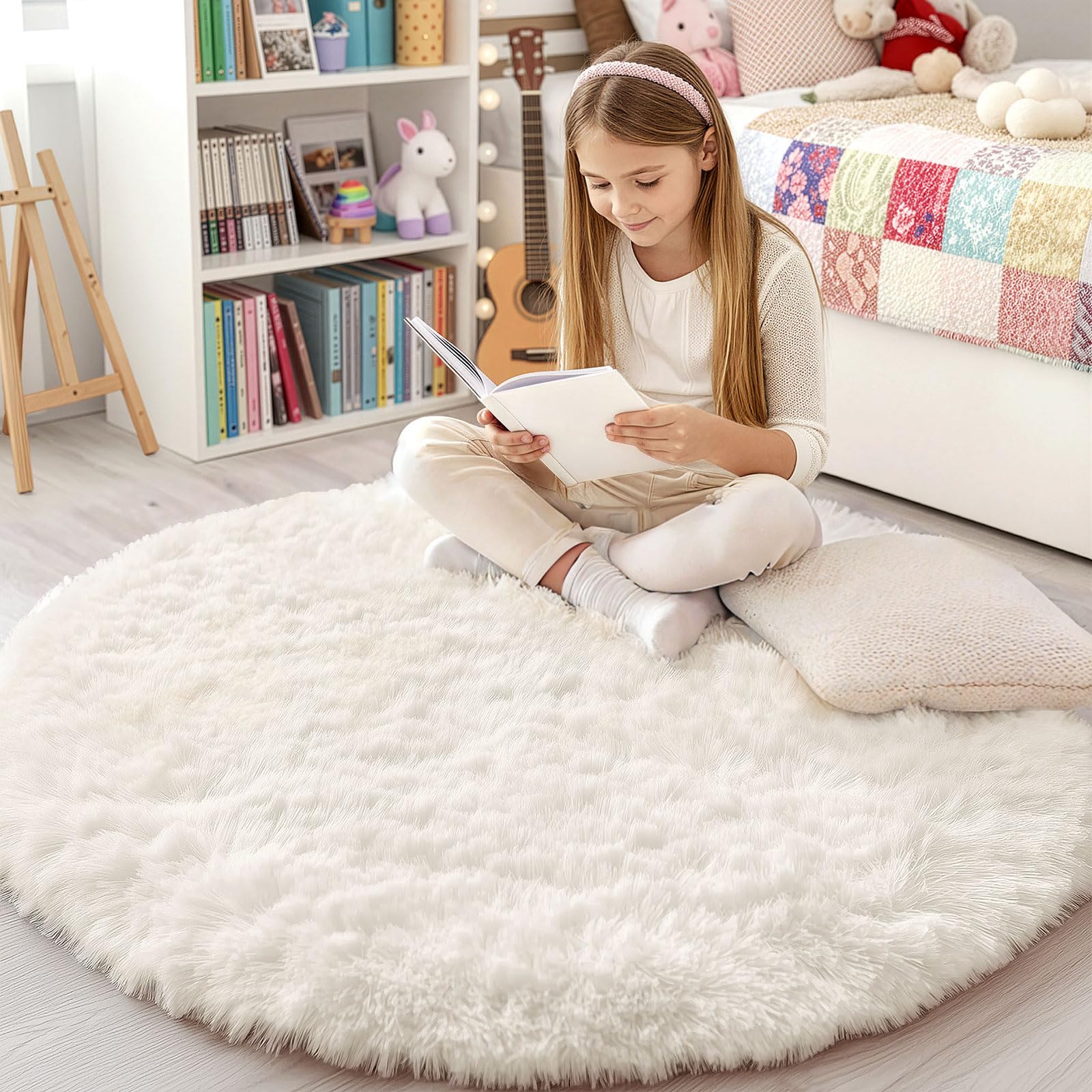 Tapis de chambre d'enfant douillet smiry crème 120 x 120 cm pour créer un cocon