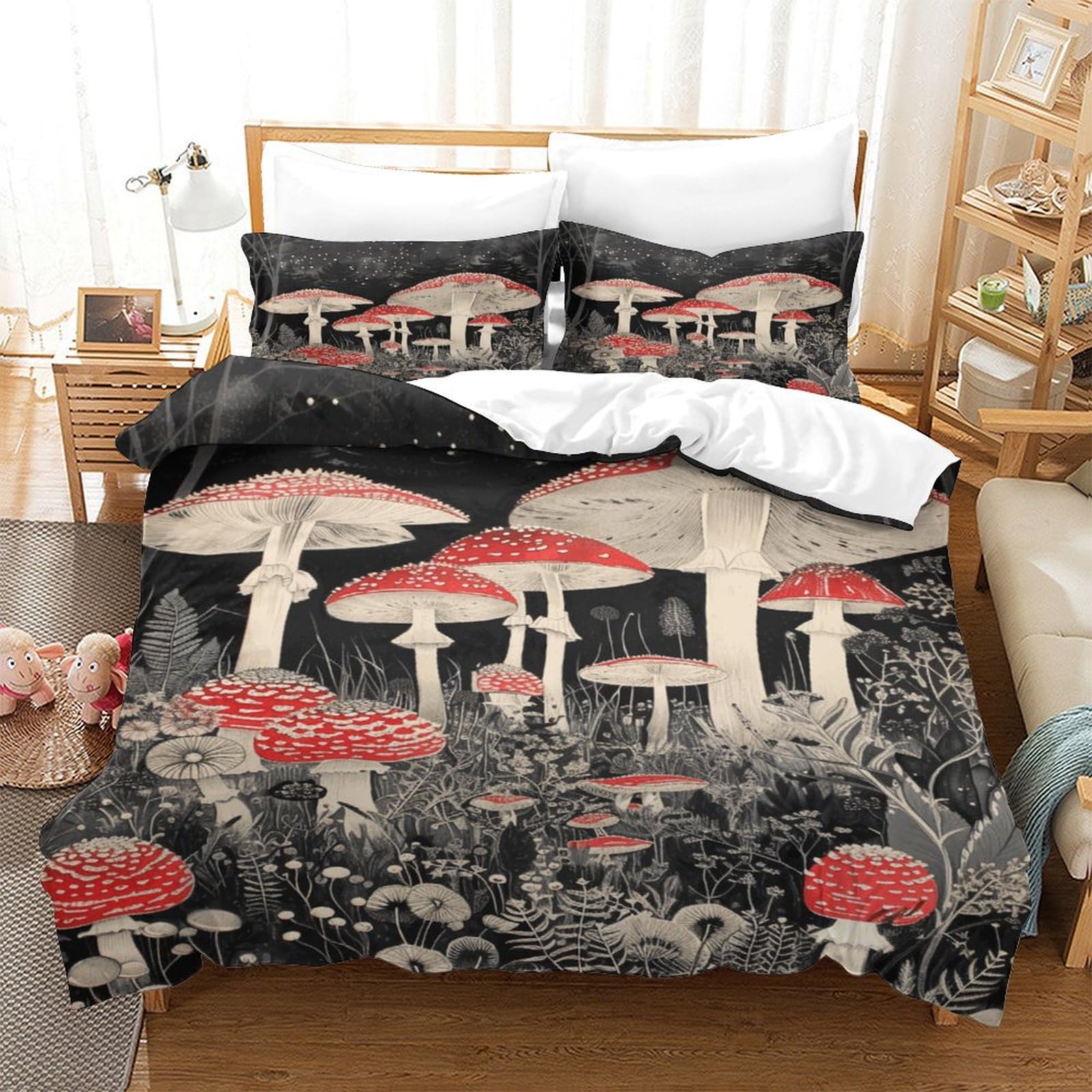 P1S9U7W5Y Modern Forest 3D Printed Mushroom Duvet Cover Set 3pcs Microfiber Mushroom Bedding Set King
