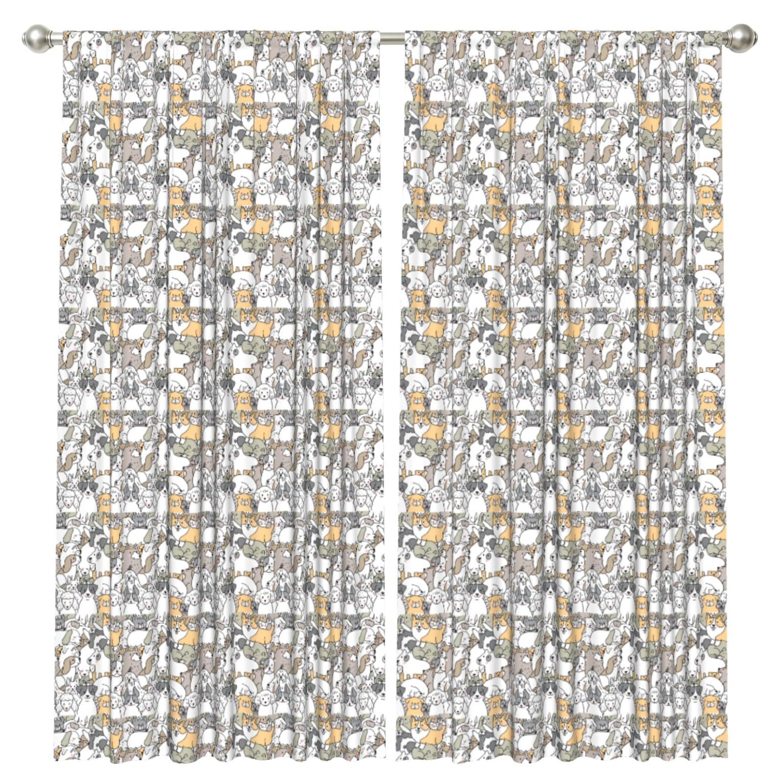 InOmak Cartoon Doodle Dogs, 2 Panels Window Curtains 52 x 84 Inch Blackout Curtains for Living Room Bedroom