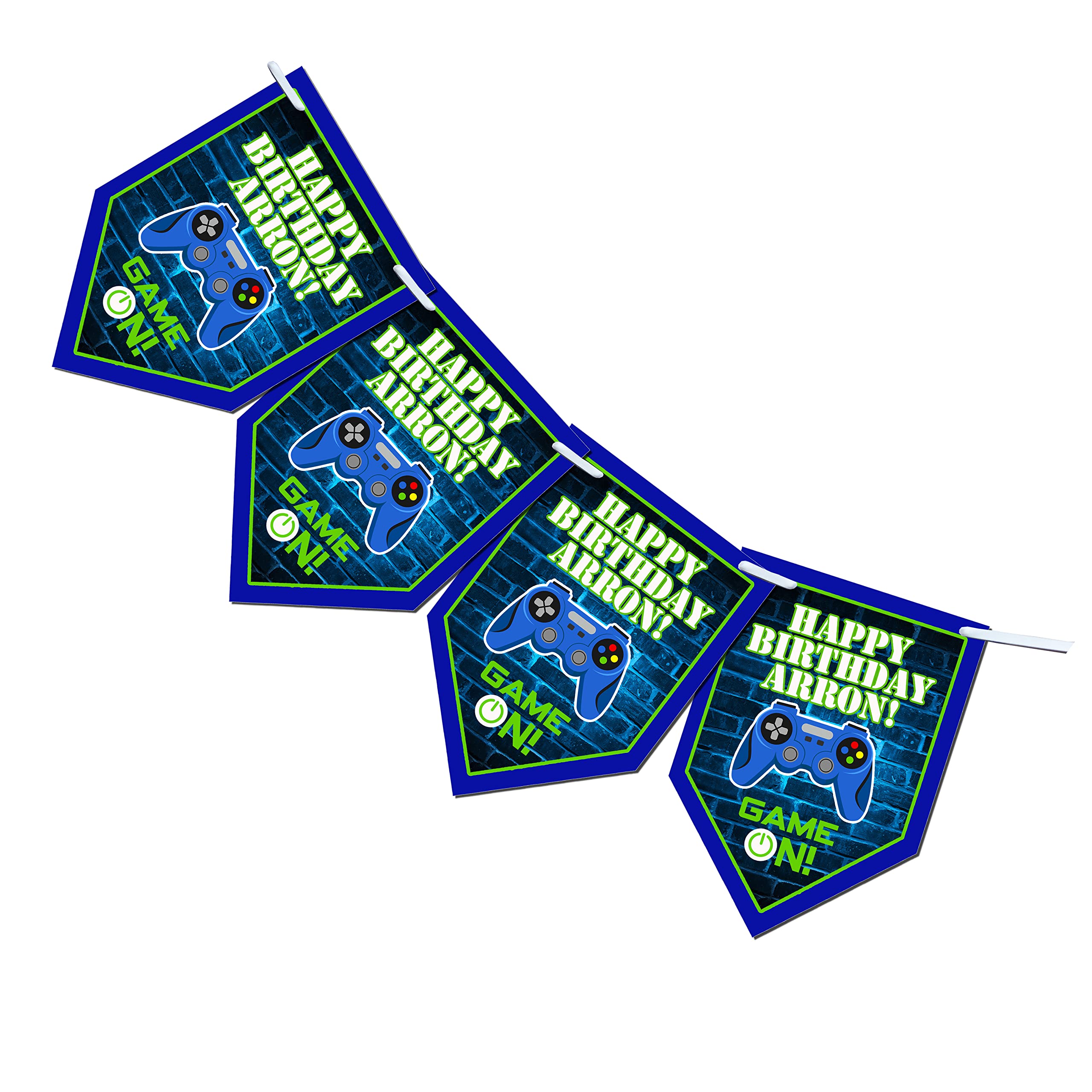 Treasured Forever Blue Personalised Gaming Birthday Bunting Stickers For Party Thank You Hanging Decor Video Games Party Bus - Card (D1 - )