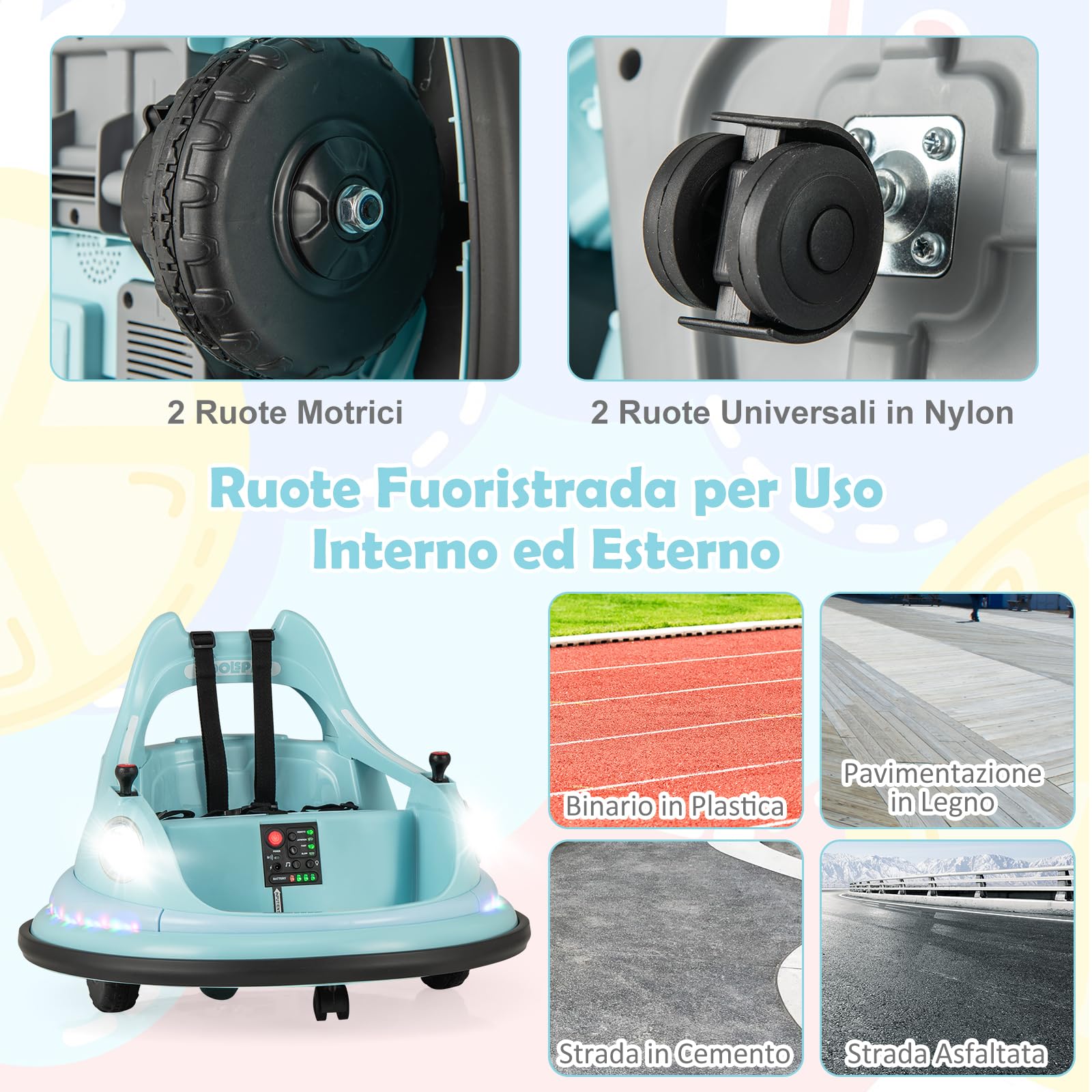 RELAX4LIFE Autoscontro Elettrico 12V per Bambini, con Telecomando, Doppio Joystick, Rotazione a 360°, 5 Modalità di Luci, Musica e Cintura di Sicurezza, per Bambini da 3+ Anni (BLU)