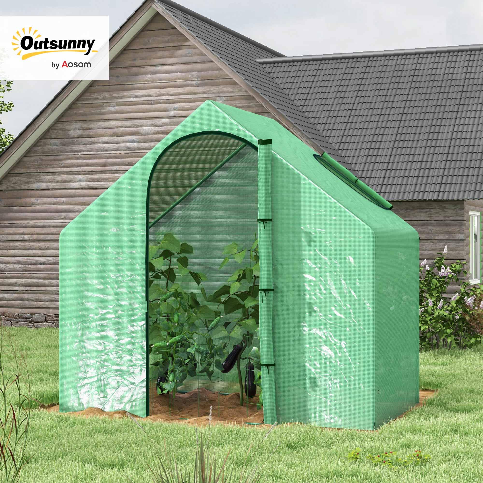Outsunny Serra da Giardino in Polietilene e Acciaio con Porta a Cerniera e Presa d'Aria, Funi e Paletti Inclusi, 1.8x1x1.7 m, Verde