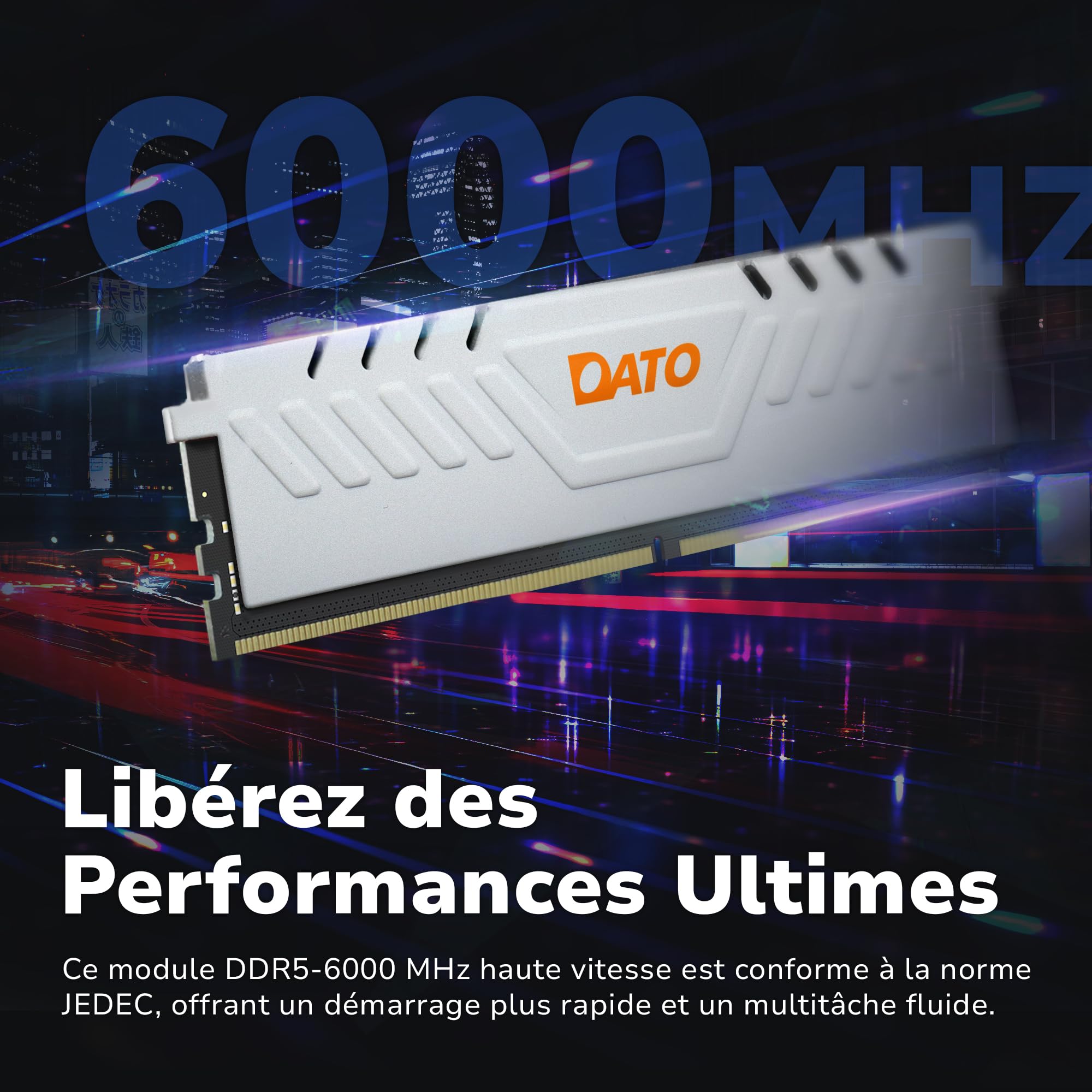 DATO 32Go Kit (2x16Go) RAM DDR5 6000 MHz avec dissipateur Thermique, PC5-48000 CL38 1.35V, 288 Broches, Non-ECC UDIMM, Mémoire de Jeu pour Ordinateur de Bureau, Extreme Blanc