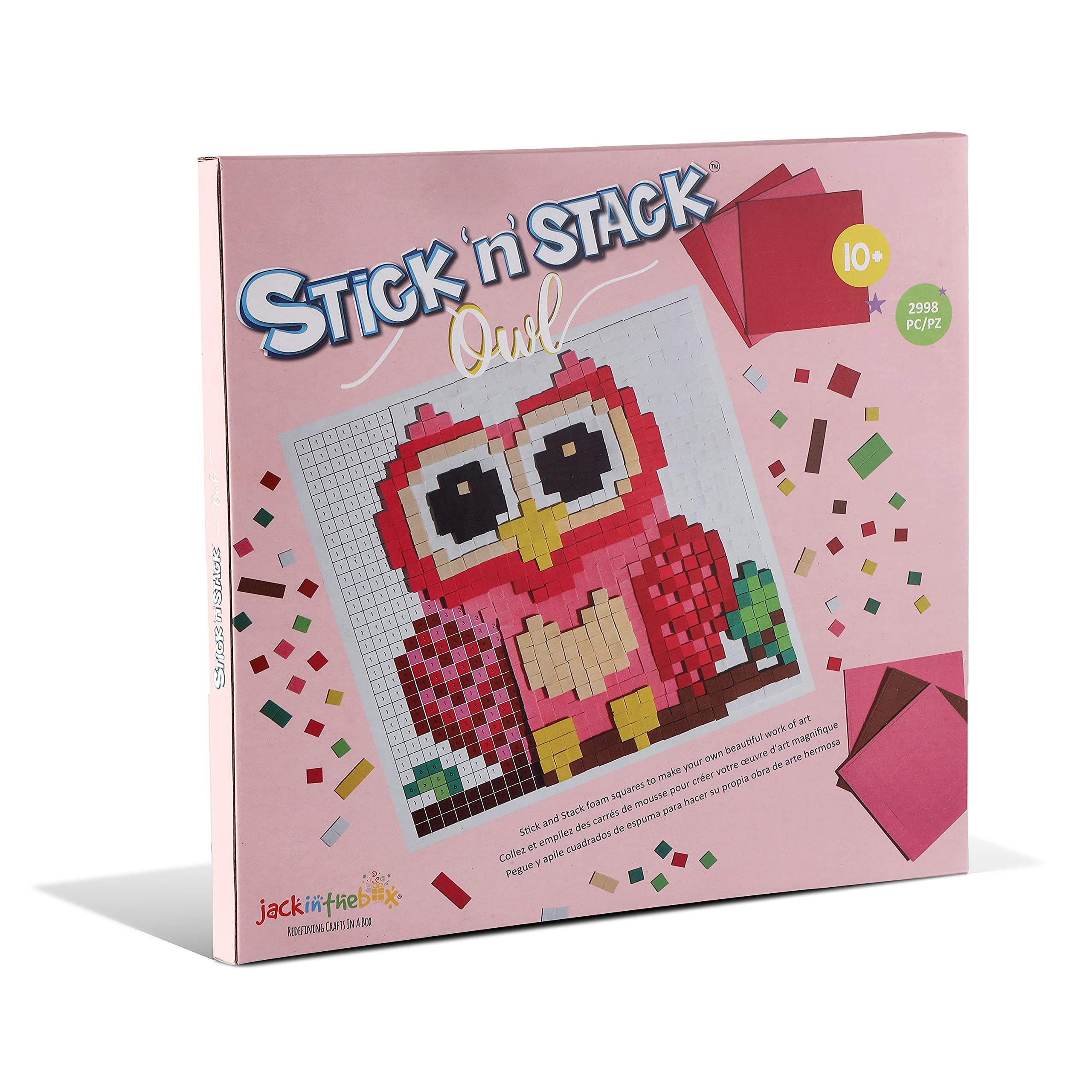 STICK 'N' STACK Mosaic Arts and Crafts for Adults with 3D Foam Stickers - Owl Design - Great Stress Buster Craft Kits for Adults