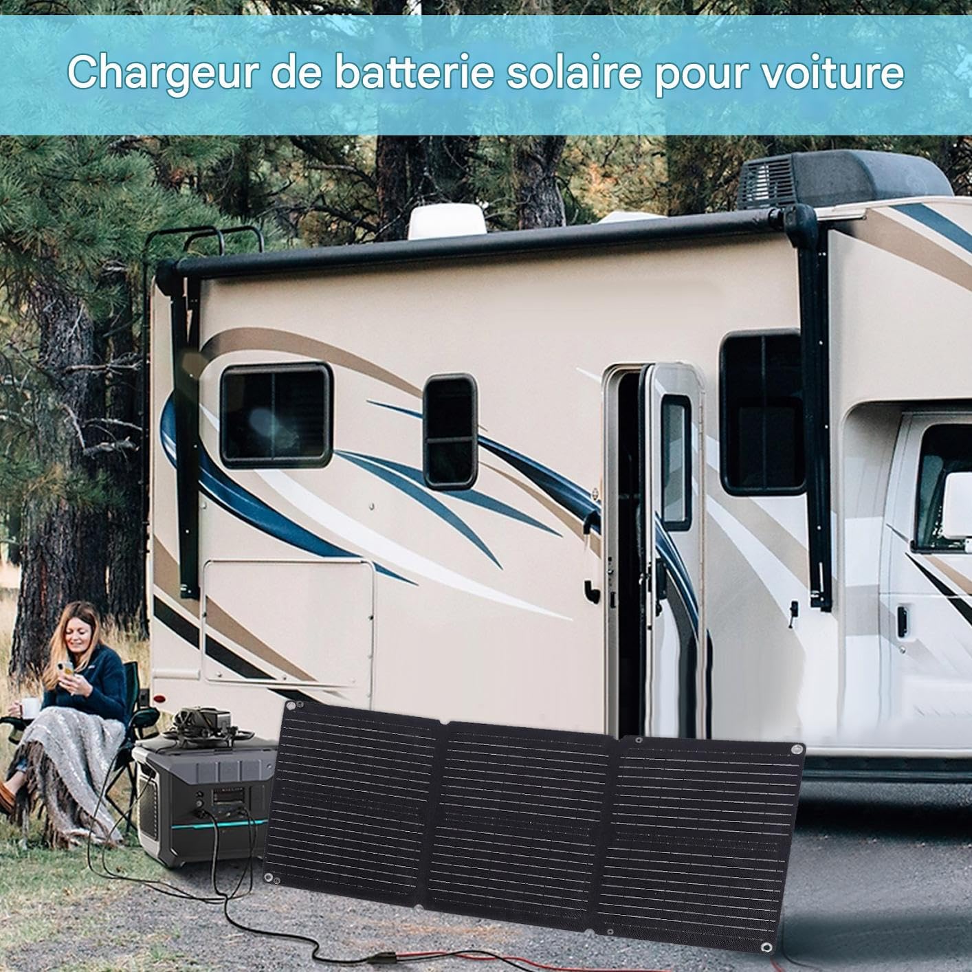 Cargador de Solar, batería de automóvil Cargador Solar Cargador de batería | 12-24V Automático, mantenedor flexible impermeable plegable para al aire libre, camiones, bot