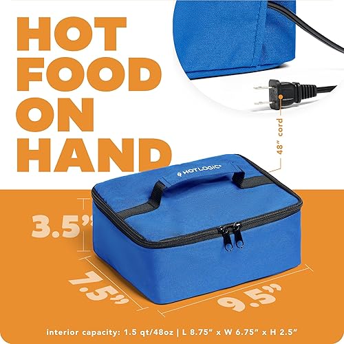 Miniatura 4 de HOTLOGIC Paquete de mini calentador eléctrico portátil de alimentos, incluye loncheras térmicas de 120 V (azul) y 12 V (negra) para el