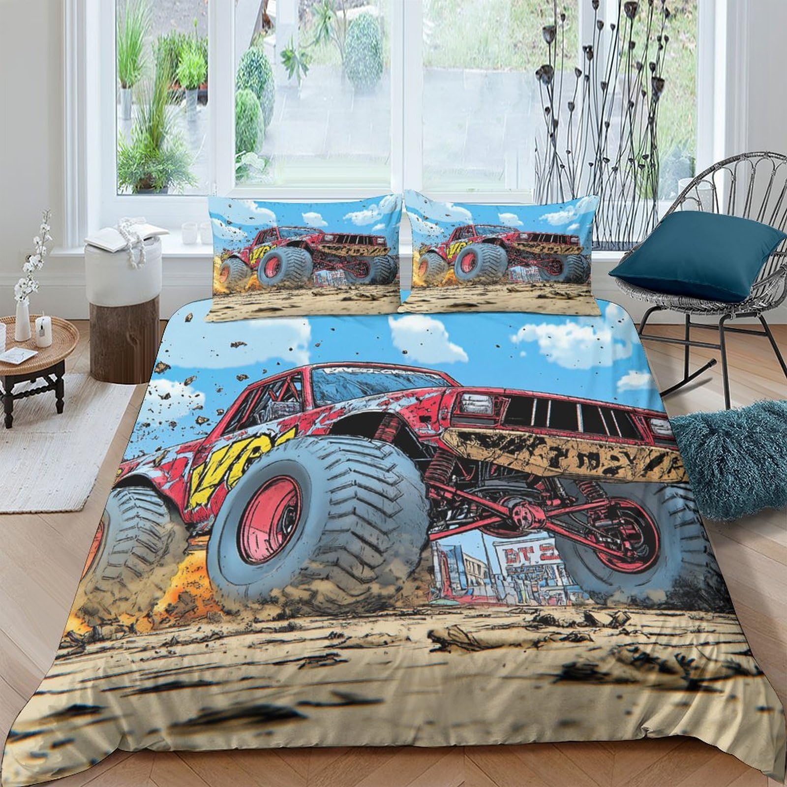 Ctjqhvkz Style-10 3D Printed Monster Truck Fitted Sheet Microfiber Soft Breathable Off-Road Bed Cover For Bedroom Dorm Decor Mattress Protection Single（135X200cm）