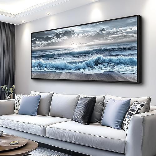 Miniatura 13 de ERQINHUA Decoración de Pared para Dormitorio Comedor Arte de Pared para Sala de Estar Oficina Decoración Playa Azul Mar Olas Pinturas Amanecer Ola