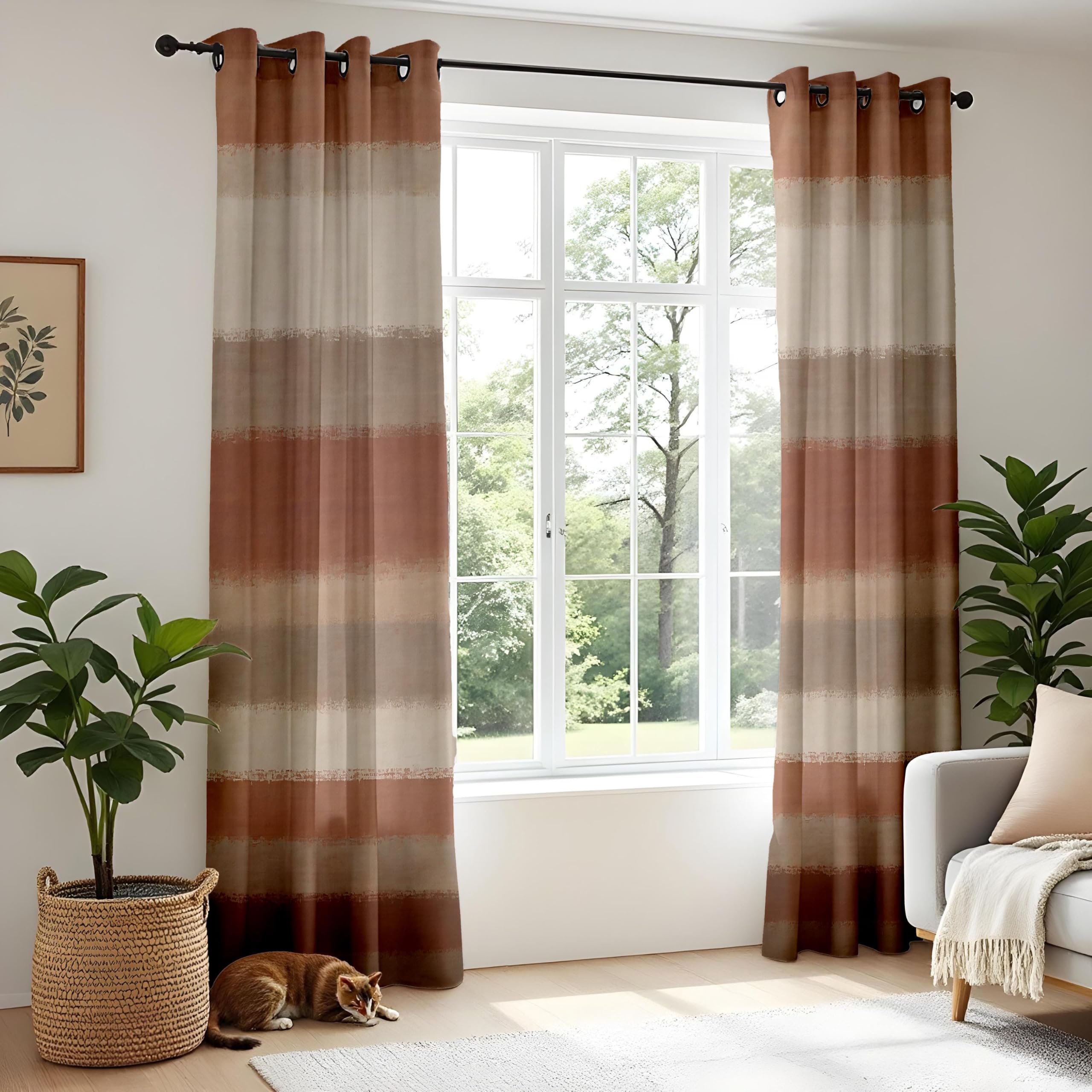Rideaux occultants pour Chambre à Coucher, 2 Panneaux, Rayures ombrées Taupe Rouille, Rideaux à Motifs Aquarelle Abstraits pour Salon (L x H / 2 x 117 x 230 cm)